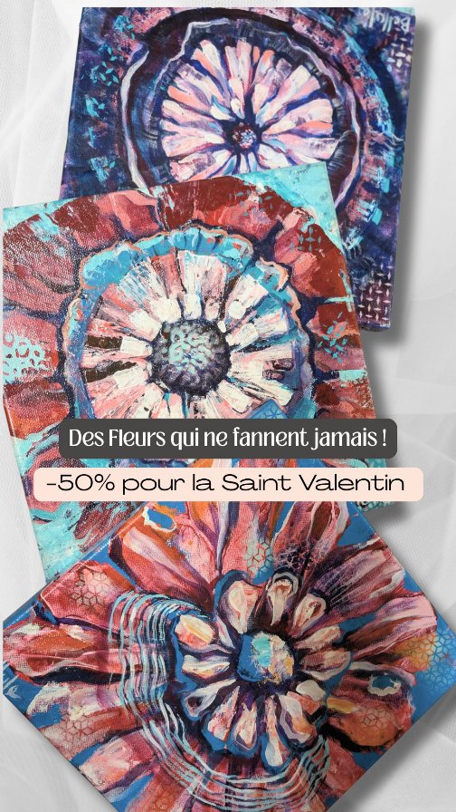 🌸 Les fleurs fanent. Celles-ci restent...
Une fleur “éternelle” pour l'être aimé... Mais en peinture
🎁 Spécial Saint-Valentin : -50% cette semaine (sur la sélection des peintures de fleurs).
3 petites toiles seulement : fleurs expressives, entre figuratif et abstrait.
Couleur, texture, vibrations.
Contrastes force / fragilité — comme l’identité de la fleur.
📩 DM “FLEUR” et je t’envoie les 3 dispos
(ou lien PROMO Saint-Valentin en bio).
👉 Voir plus sur mon profil @belluleart
➕ Abonne-toi si tu veux suivre mes petites séries et les prochaines pièces.
🔁 Partage si tu connais quelqu’un qui veut offrir un cadeau original pour célébrer l'Amour.
#belluleart #peinturefleurs #tableauoriginal #saintvalentin #peinturecontemporaine