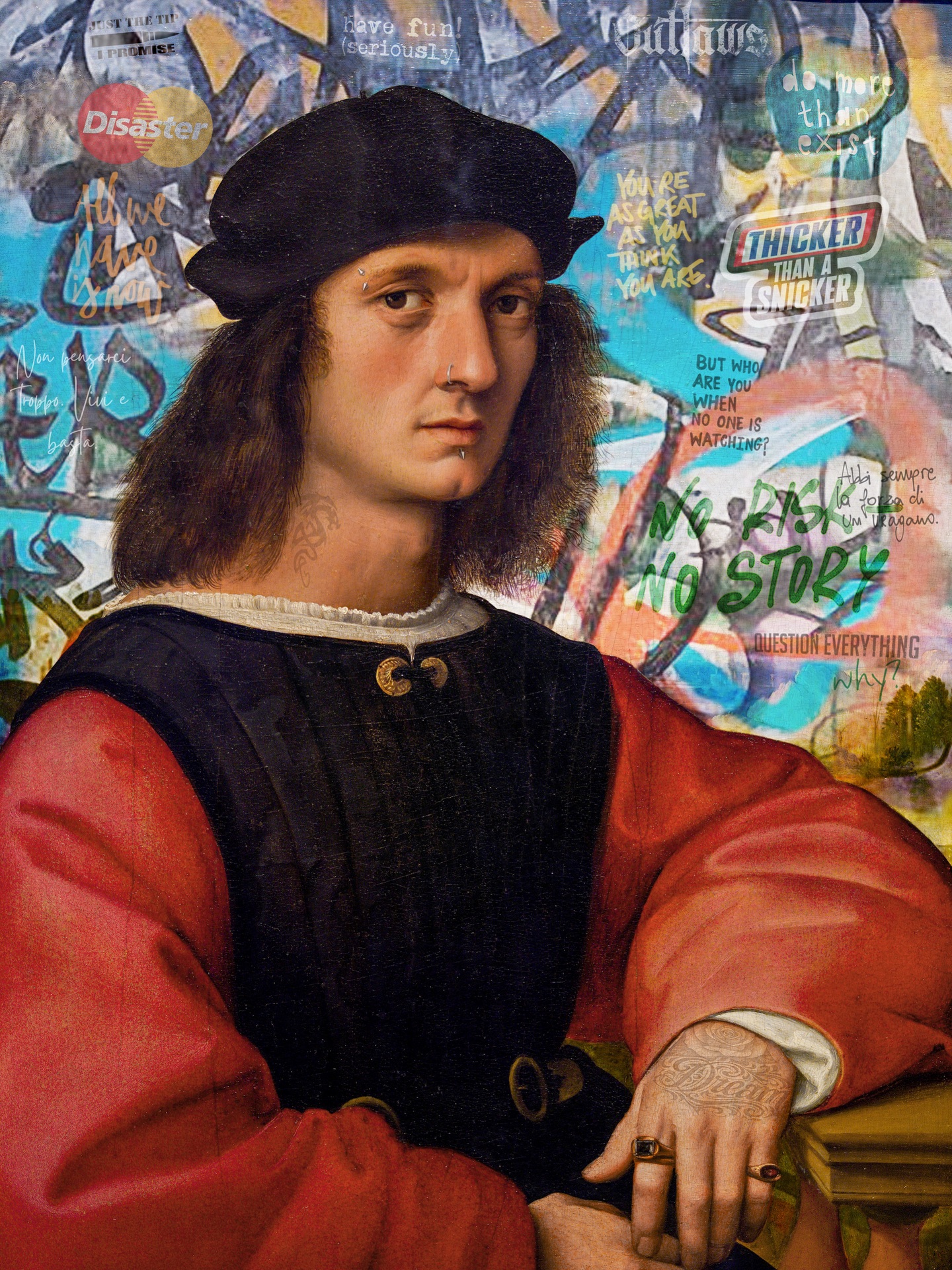 DIS-ASTRUM by Marco Battaglini
A classical gaze suspended in time, fractured by contemporary noise.
Dis-astrum speaks of disconnection from the stars; when identity drifts, narratives collapse, and the sacred collides with the urban.
Here, the Renaissance portrait becomes a mirror of our inner exile, where chaos is not loss, but the beginning of awareness.
What happens when we stop looking to the stars and start looking within?
#TimelessArt #ContemporaryMythology #marcobattaglini