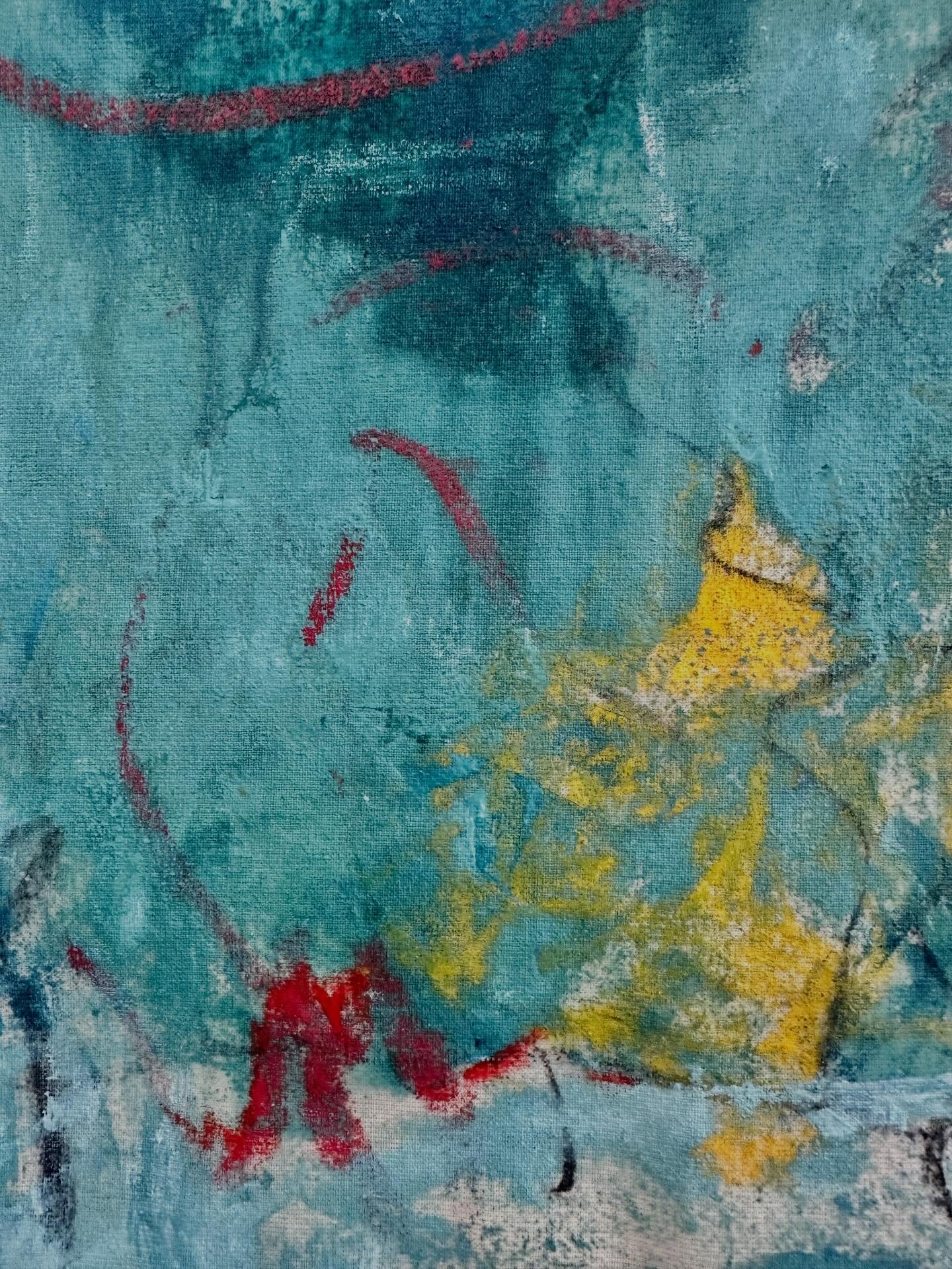 Testando a pintura no algodão cru…