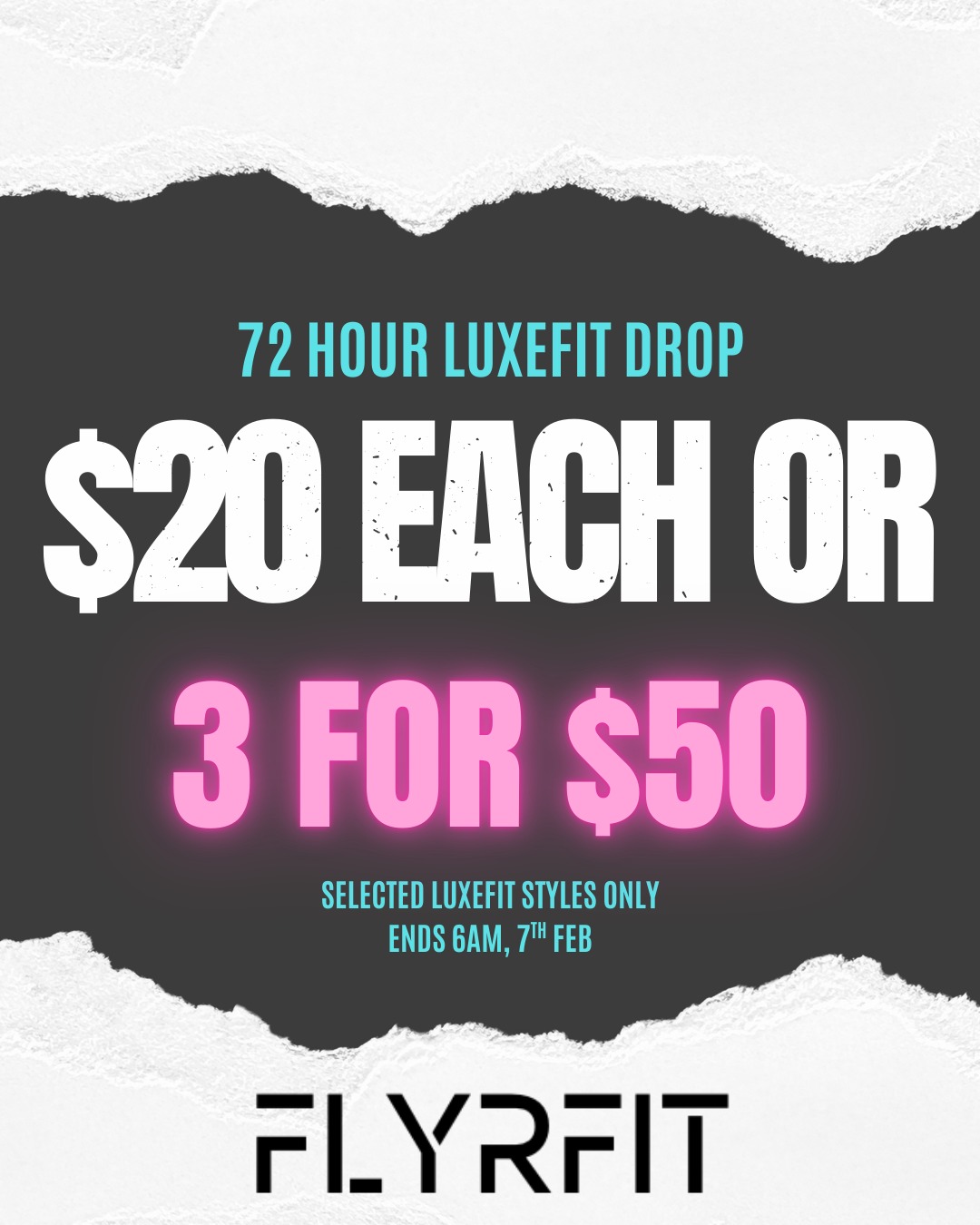 ⏰ 72 Hour LuxeFit Colour Drop 🧨
🔆 Bright summer styles 🔆
🔥$20 each OR 3 for $50!! 🔥
Ends 6am, 7th Feb.
Selected LUXEFIT styles ONLY
Limited sizes. No restocks.
Once they’re gone, that’s it.
#ColourDrop #FinalRun #NoRestock
#LastChanceFit #FlyrFit
#FlyrFitStyle #FlyrFitActive
#FlyrFitDrop #FlyrFitSale
#SummerActivewear
#BrightActivewear
#ColourfulFits #SummerStyleAU
#SunReady