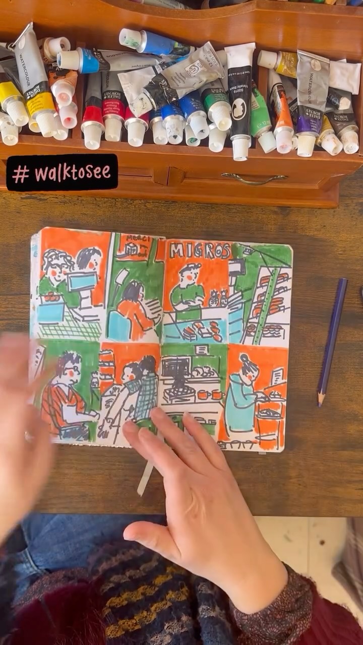 An honest peek inside my sketchbook from the last few months! Can you spot my daughter‘s drawings and hangman too? 😂 All sorts in here, badi drawings, my daughter horse riding, bored people in airports and on public transport, chickens, even the monks walking round Einsiedeln Kloster. ⛪️🐴👙🚞 Unfortunately I didn’t get to show you the fun silver glittery outside as the video was too long for the music! Love a bit of glitter me 😂
.
.
.
#walktosee #urbansketcher #3materialsdrawingchallenge #observationaldrawing #goodshipillo