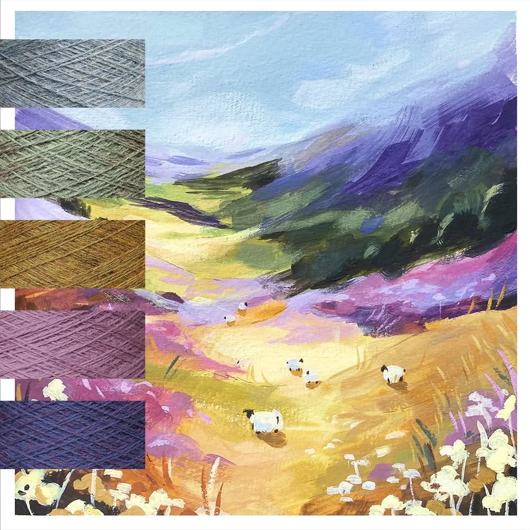 The shades from our Pennine collection are often inspired by the surrounding countryside, captured here beautifully by talented local artist @art_with_em_
#shepleyyarns #seasonalpalettes #colourpalettes #saddleworth #inspiredbynature