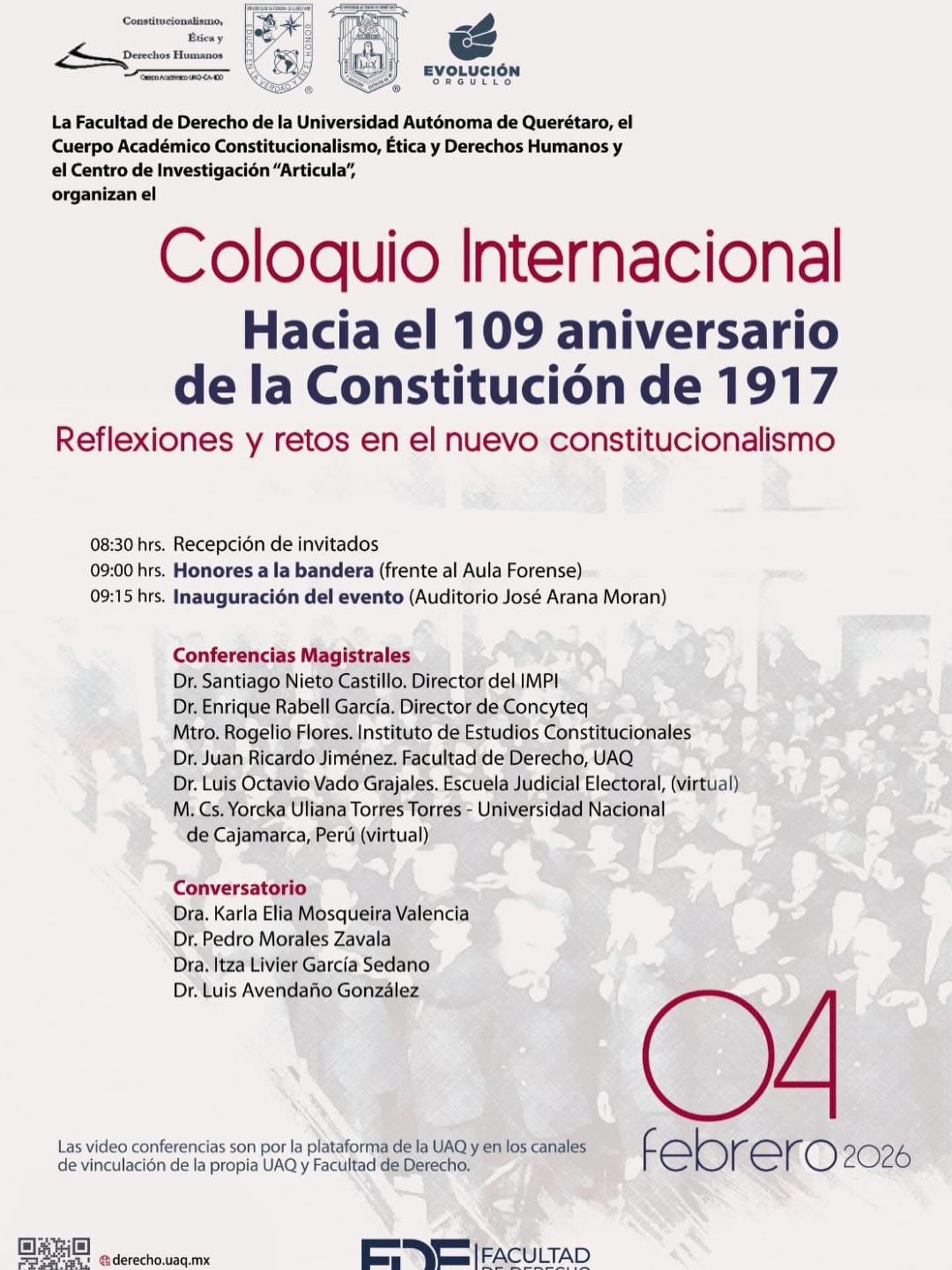Agradezco la invitación al Coloquio Internacional: Hacia el 109 aniversario de la Constitución de 1917. Reflexiones y retos en el nuevo constitucionalismo. Compartir un espacio de crítica académica es indispensable ante los cambios constitucionales que vivimos, los retos de responder a una sociedad sin populismo y de dirigir un país en el que todos tengan las mismas oportunidades, no son menores. Será un gusto escuchar diversas voces y charlar el día de mañana. @fdeuaq_oficial @uaq_mx #constitucion #aniversariodelaconstitución