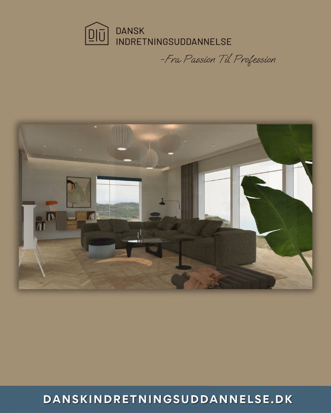 I denne case har Janni – som led i sin uddannelse – arbejdet med en stue, hvor både akustik og rumform krævede særlig omtanke.
Der er arbejdet målrettet med farvevalg i forhold til verdenshjørner, kontraster, materialer og ikke mindst akustik, så rummet opleves roligt, balanceret og levende.
Zonering og flow er nøje gennemtænkt, så stuen fungerer i hverdagen og samtidig fremstår sammenhængende og harmonisk.
Projektet er udarbejdet i SketchUp Pro og renderet i V-Ray, så casen fremstår realistisk og giver et stærkt visuelt beslutningsgrundlag.
God indretning handler ikke kun om æstetik – men om, hvordan rummet føles at være i, er let at bruge og ubesværet at færdes i.