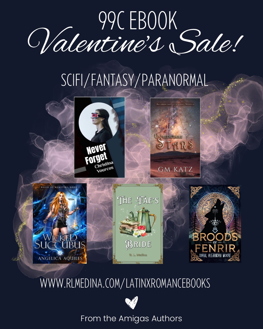 Check out these romance books written by latinx authors, including my New Adult SciFi Mystery novel NEVER FORGET, featuring a college romance. These books are discounted for a limited time. Don’t miss out on this amazing opportunity. Visit the link for a list of all the books from the Amigas Authors (@amigasreadergroup). Mucho amor a todos! #RomanceBooks #AmigasReaderGroup #ValentinesBooks #KindleDeals #LatinxRomance
