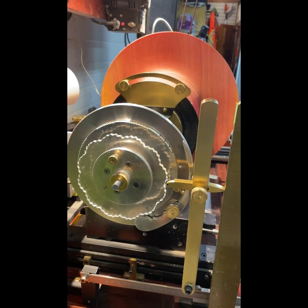 Part of the process to turn a cowboy hat from a large Arbutus round. The outer shape of the hat is turned and wet sanded, then over to the Rose Engine lathe to create the hat band. Next the inside is hollowed out and wet sanded then back to the Rose Engine to embellish the inside top. A light is used inside the jam chuck to help gauge the wall thickness, looks like the rising sun as you get thinner. It's now in the drying jig for a week or so and can then be hand sanded and finish applied, that is if it does not crack and end up as kindling! Hat number 78
#woodhats #arbutus #cowboyhat #woodcowboyhat