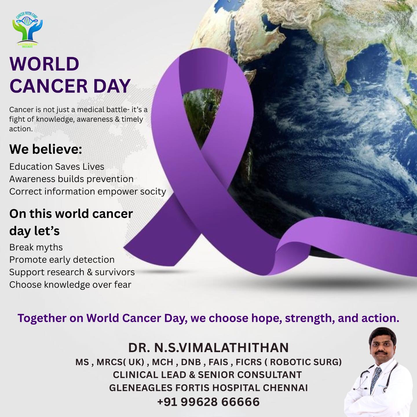 Cancer is not just a disease it’s a fight we can win together
#worldcancerday
#drvimalathithan
#surgicaloncologist
#oncology
#chennai
