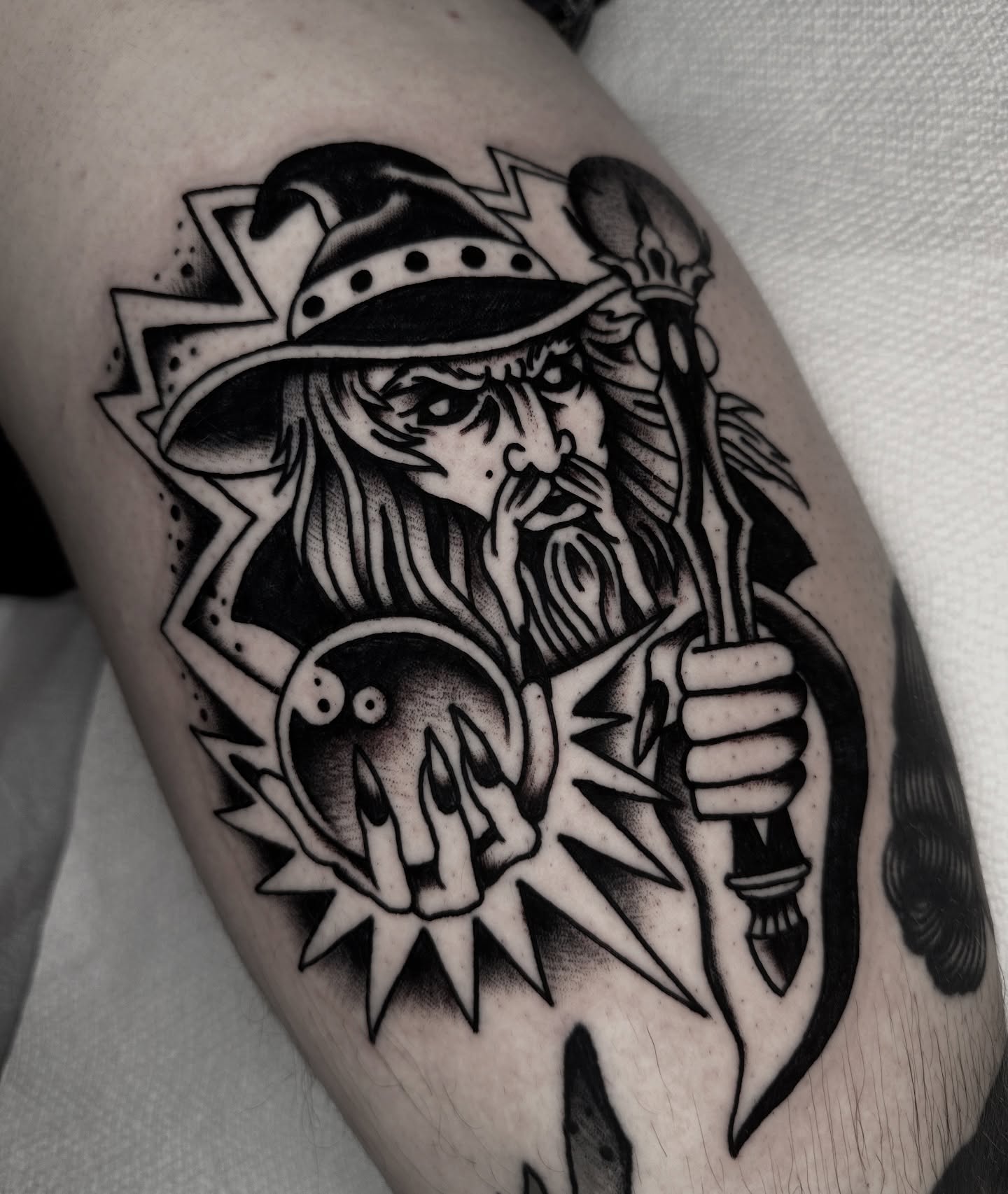 Grand wizard, using only black. FIND ME IN ASHEVILLE @travelertattoo_asheville
