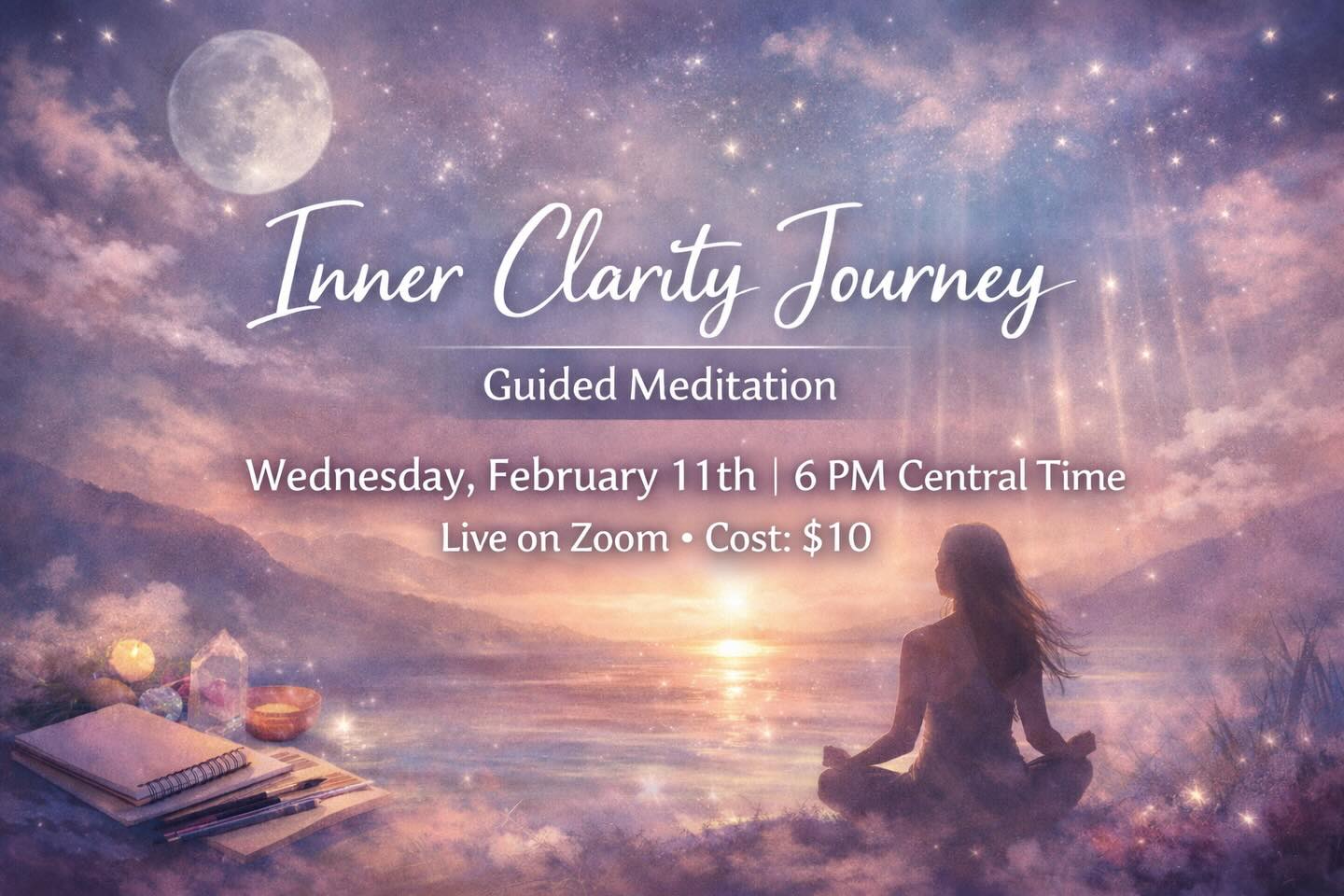 ✨ Inner Clarity Journey ✨
A live guided meditation + creative space
Join me for a gentle, intuitive meditation designed to create space for reflection, clarity, and whatever wants to surface. We’ll begin with guided meditation and then move into open time for journaling, creating, or simply being present.
🗓 Wednesday, February 11
⏰ 6 PM Central Time
📍 Live on Zoom
💜 $10
Link to join in bio.
#innerclarityjourney #guidedmeditation #creativehealing #intuitiveflow #tawnyamarieart