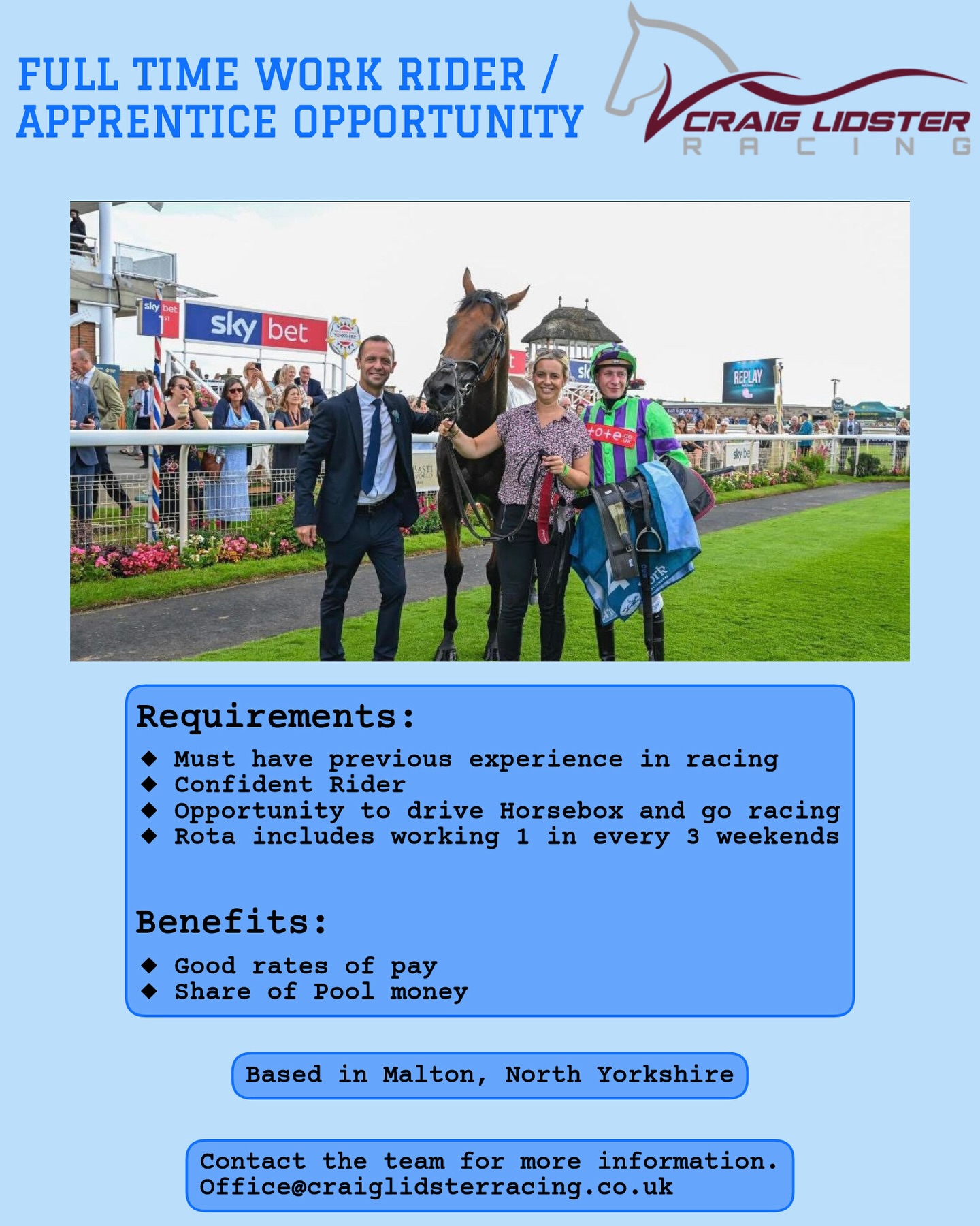 🚨 JOB OPPORTUNITY @ Craig Lidster Racing 🚨
A very friendly, fun and successful team who have had some fantastic results over the years, with lots more to come…
A rare opportunity, please drop us a DM if you meet the requirements or drop us an email to the contact details in the job advert..
#CRAIGLIDSTERRACING