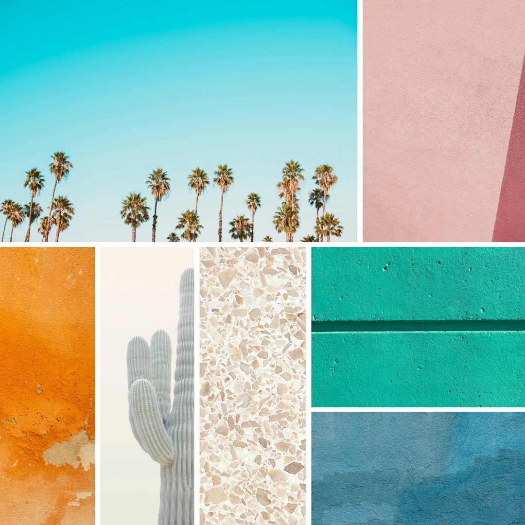 This mood board captures the essence of sun-soaked landscapes, bold textures, and calming pastels. A perfect blend of terracotta warmth, terrazzo charm, and refreshing turquoise tones. Inspiration for a summer-ready design palette! ☀️🌴💙