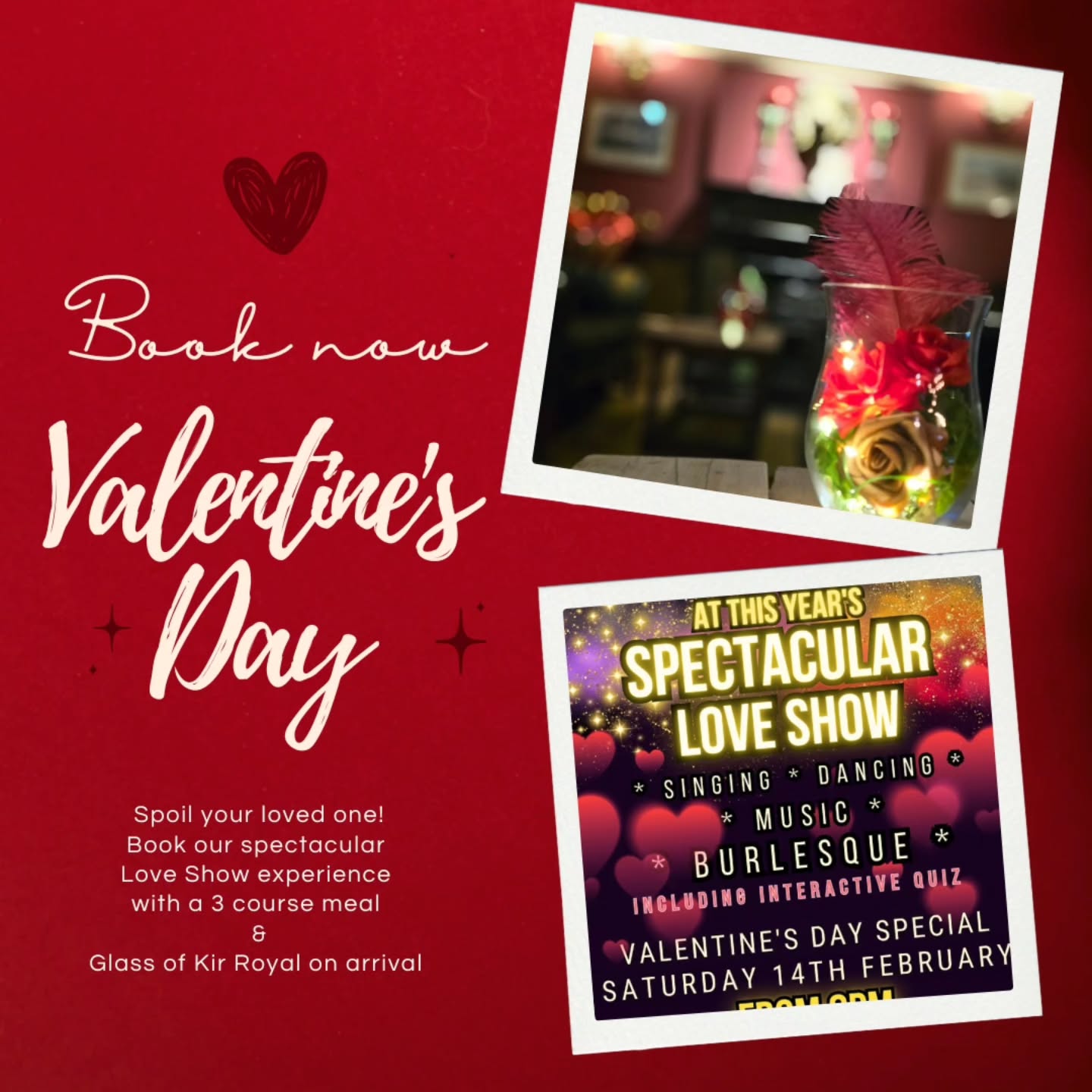 Spoil your loved one this Valentine's 😍
Book your dinning experience and enjoy our spectacular Love Show including Burlesque ❤️
#valentines #valentinesday
