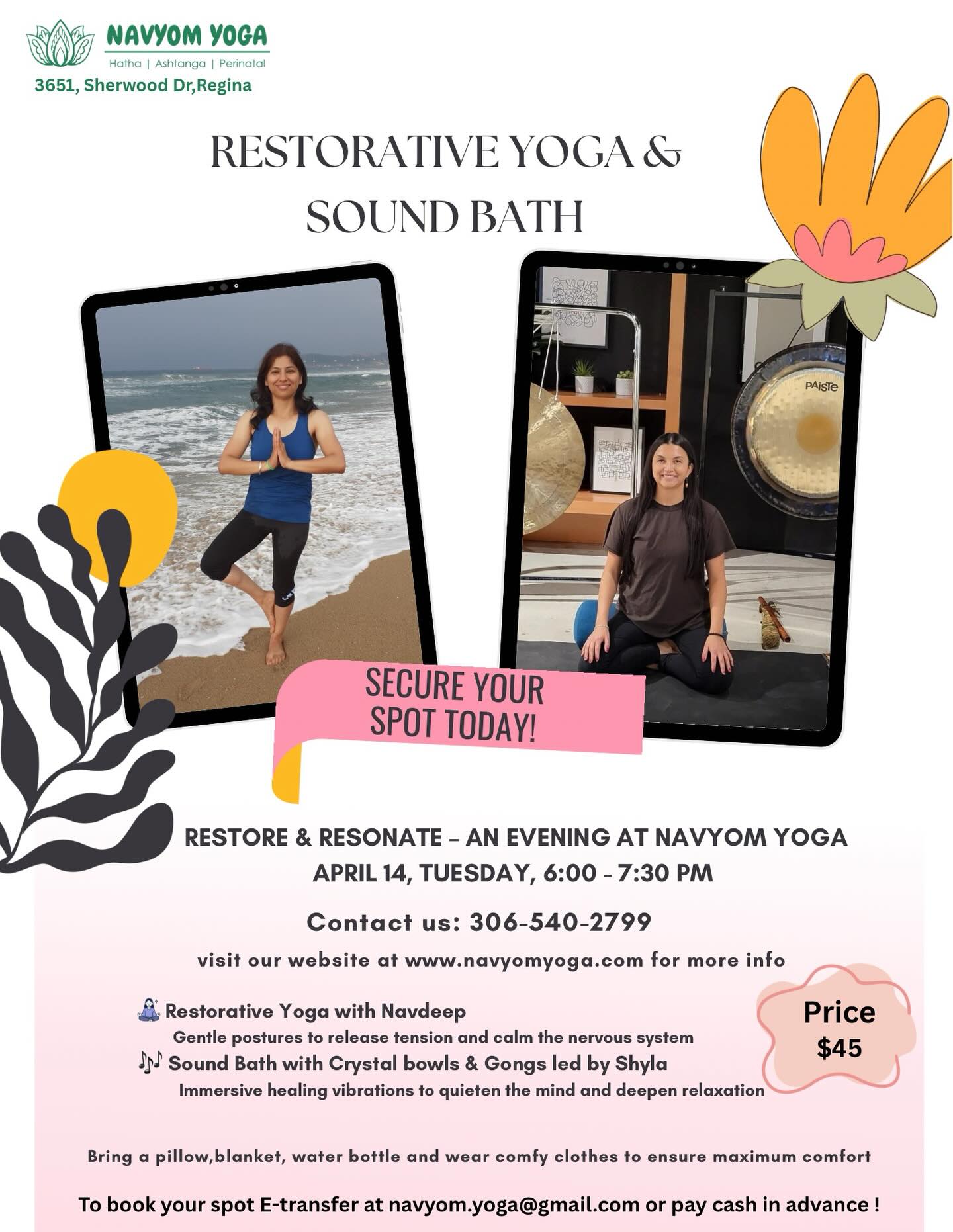 ✨ Upcoming Event
⬇️
Mid Spring Reset | Restorative Yoga + Sound bath
Join us for this deeply nourishing evening designed to help the body release tension and guide the mind into a state of calm.
🗓️ April 14, 6:00 - 7:30 pm
Spots are limited to keep the experience intimate. Book your spot today ! 😊
#soundbath #restorativeyoga #yogacommunity #springishere #relaxandrenew