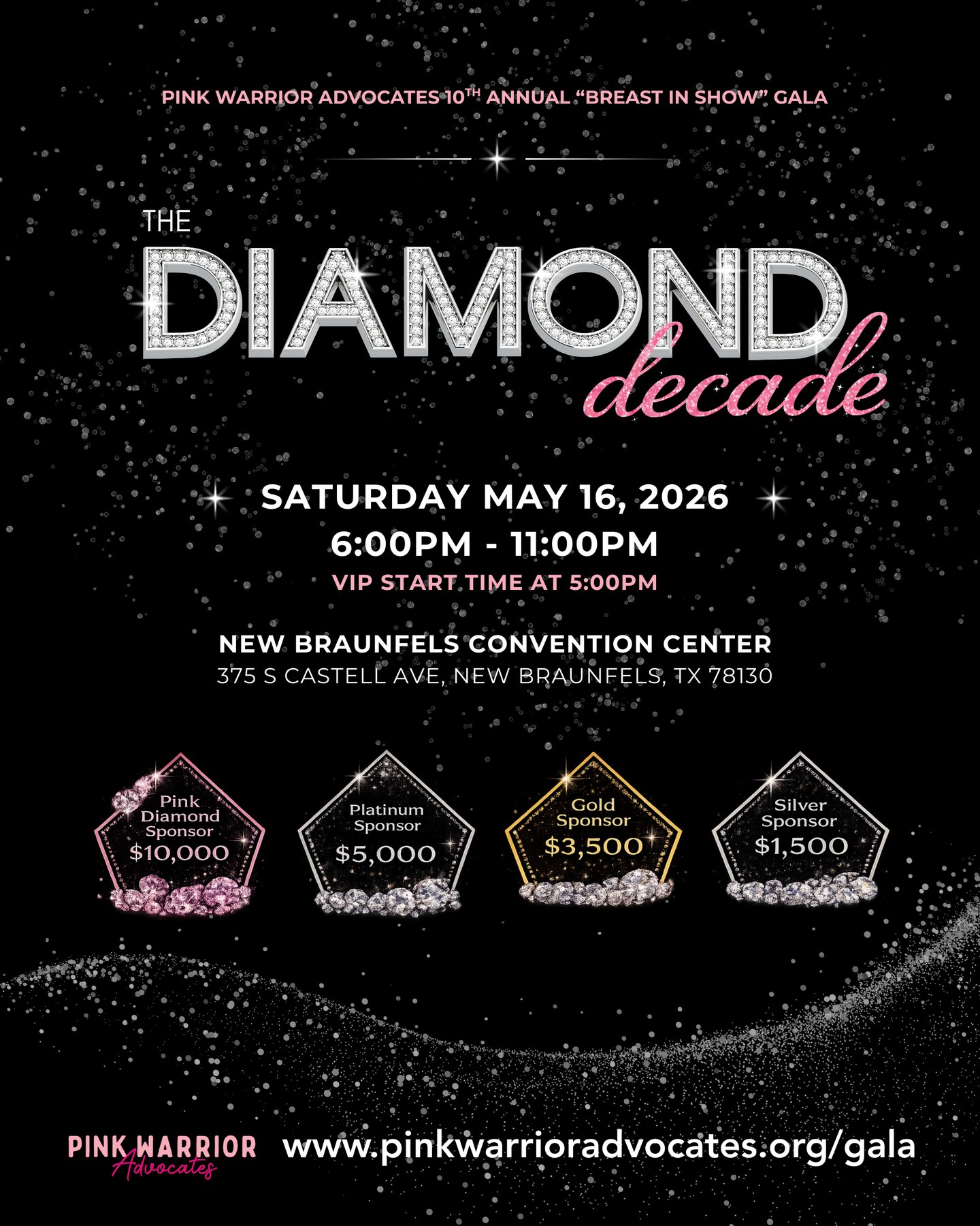 Gala sponsorships for the 10th Annual “Breast In Show” Gala: The Diamond Decade are officially OPEN! 💎
This is your chance to be part of our most dazzling celebration yet as we mark ten incredible years of impact, advocacy, and support for local breast cancer warriors. Tables will go quickly and this event sells out every year!
Register now at:
💗 www.pinkwarrioradvocates.org/gala
#DiamondDecade #FlockBreastCancer #GalaSeason #EventSponsorship #TXHillCountry #NewBraunfelsTX #NewBraunfelsLocal