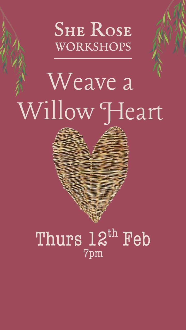 Workshops by guest weaving expert Nicola Clowes are always joyful.
Weave. Love. Laugh !
Your willow heart can be for Valentines (or not)! Either way, you'll go home with a beautiful, natural sculpture for your garden or home.
All materials are provided. Just bring yourself and prepare for a couple of hours of blissful, joyous creativity.
➡️ Limited spaces:
🔗 Link in bio to book a workshop, or pop into the gallery.
🗓 Thurs 12th Feb
🕰 7pm to 9pm-ish
📍 She Rose Gallery,
165 Mortimer St,
Herne Bay, CT6 5HE
-------------------------
@made_by_hand_herbals
#HerneBay #willowsculpture #willowweaving #willowweavingworkshop
#willowworkshop #CreativeWorkshop #SheRoseGallery