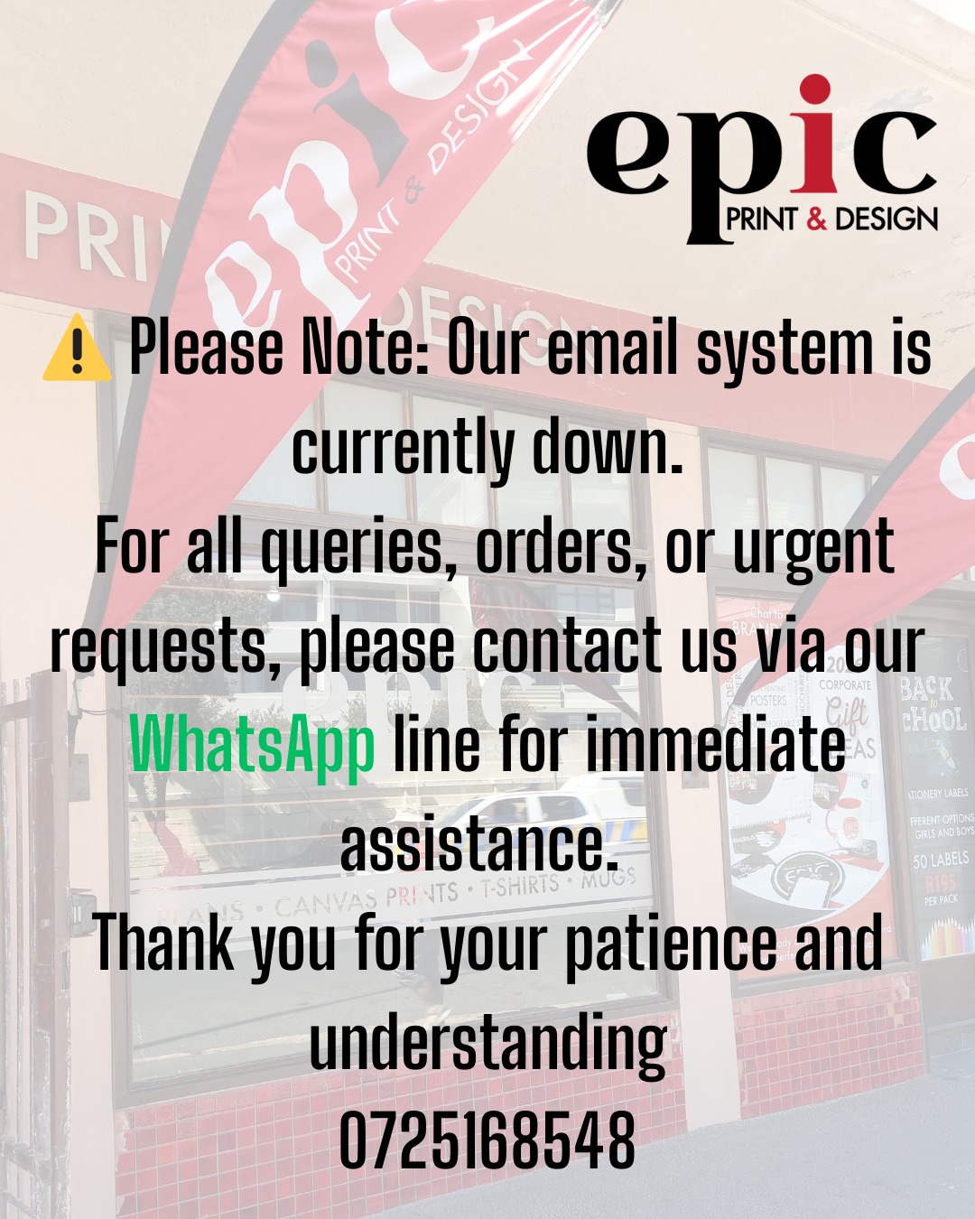 Thank you for your patience and understanding.
#whatsapp📲 #printingservices #epicprint