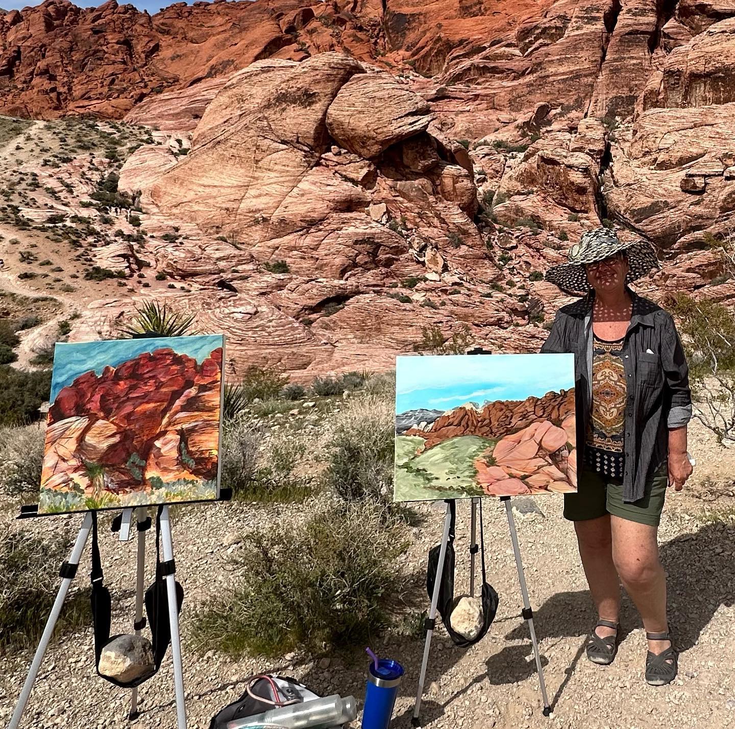 enjoyed some plein air painting with my mom today! (she’s posing with her painting, mine is on the left) we only lasted a few hours, but it was nice to be outside making art 🎨