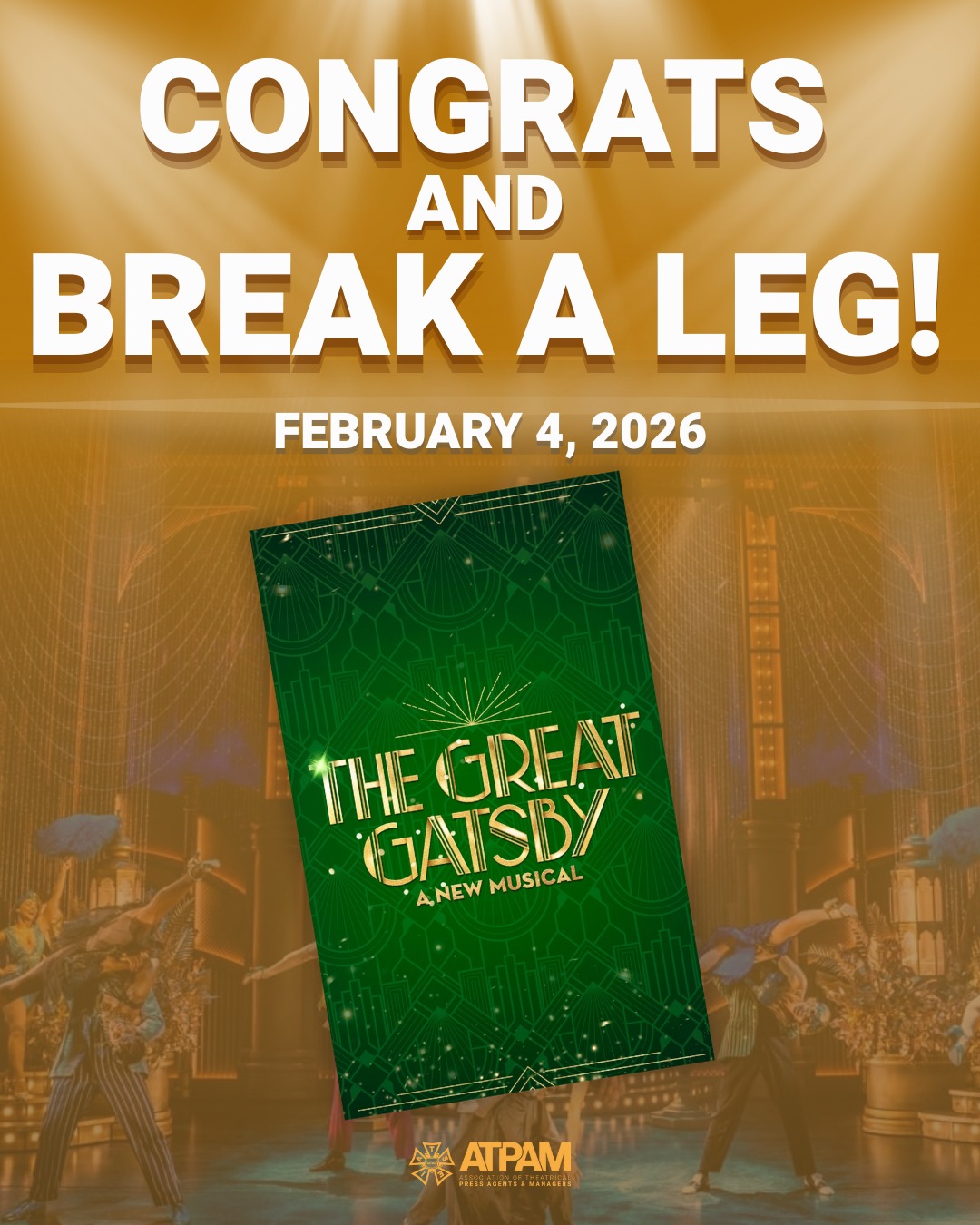 The party officially begins 🎉
Happy opening to @bwaygatsby tour, now playing in Baltimore. Wishing an amazing show to the cast, crew, and all ATPAM members! 🥂✨