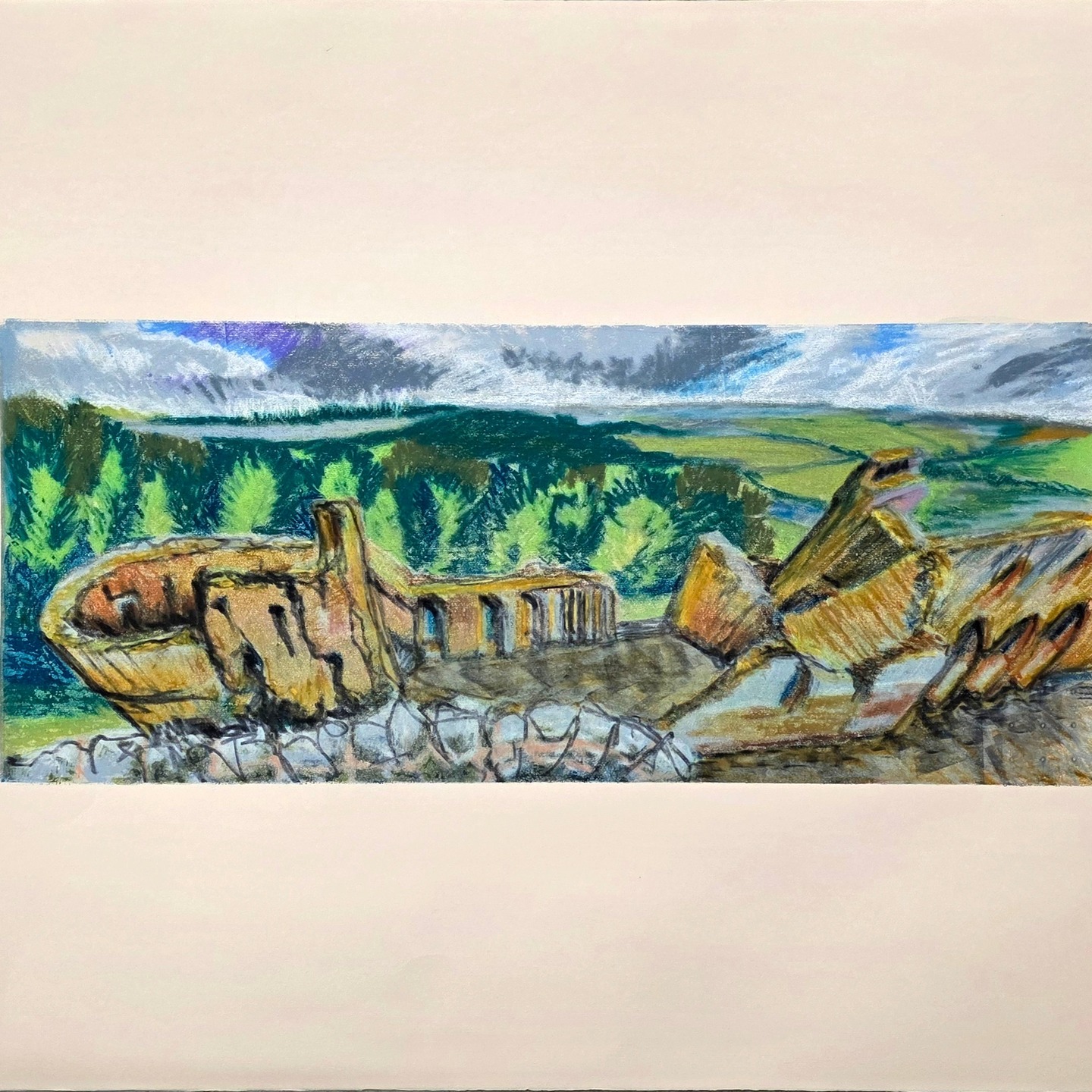 Goodrich Castle and the Wye
Monoprint
Big fun in the screenprint studio today. I've been working on this for a couple of days. The preparation boils down to one final moment when the screen is pulled.
print 30x70cm on Fabriano Rosapina 70x100cm
#monoprint #goodrichcastle #riverwye #birdseyeview #stripeyhoundart #uniorbust #aberystwythschoolofart