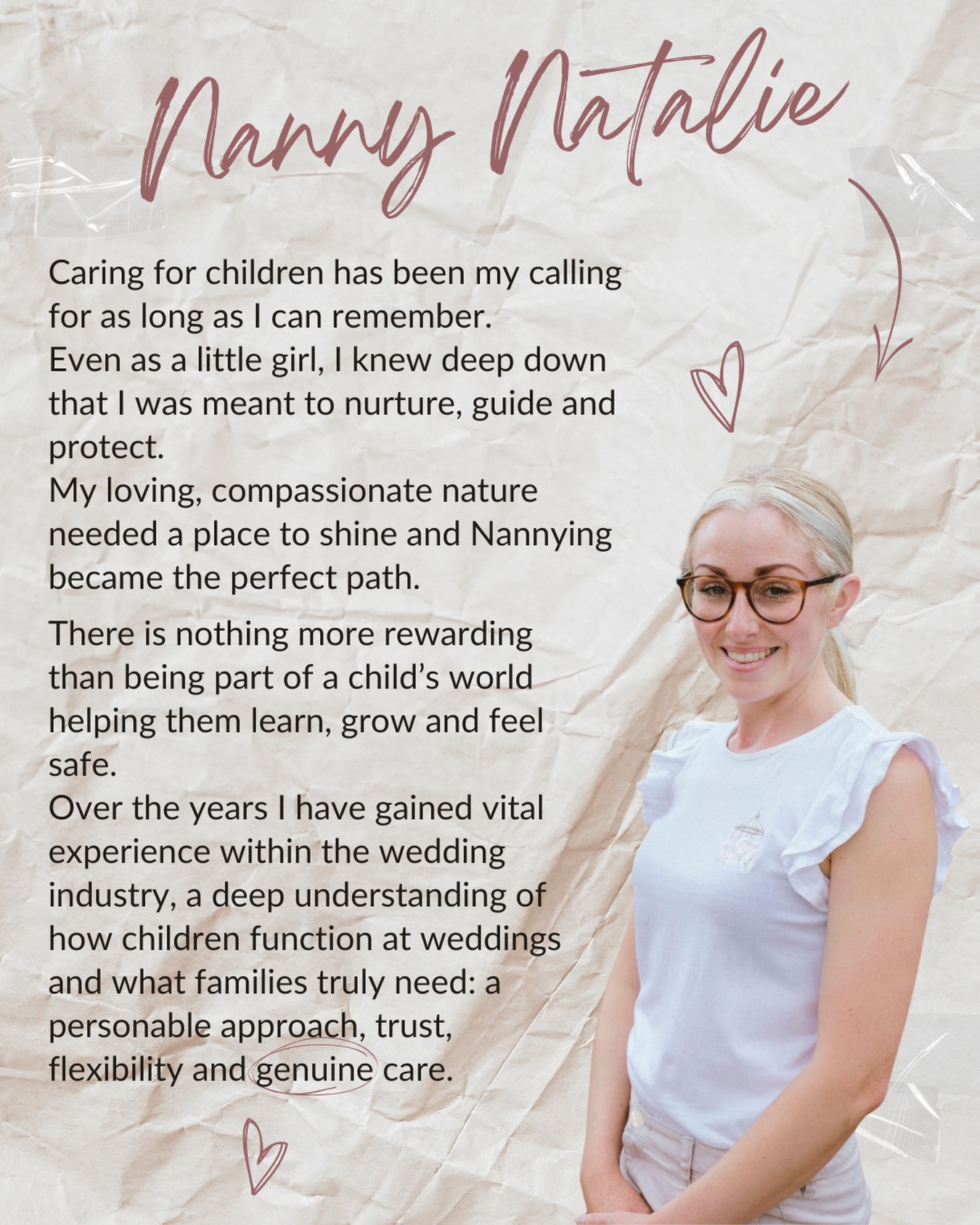 Meet Natalie
The Founder of The Wedding Nanny.
At The Wedding Nanny we offer a discreet, bespoke wedding nanny service designed for couples who want their day to feel seamless, calm and beautifully taken care of.
With years of experience as a private nanny and within the wedding industry, I provide attentive, one-to-one care tailored entirely to your child and your celebration allowing you to be fully present, relaxed, and confident that your child is in the safest hands.
#weddingnanny #weddingchildcare #weddingnannyservice #derbshirewedding #privatenanny
