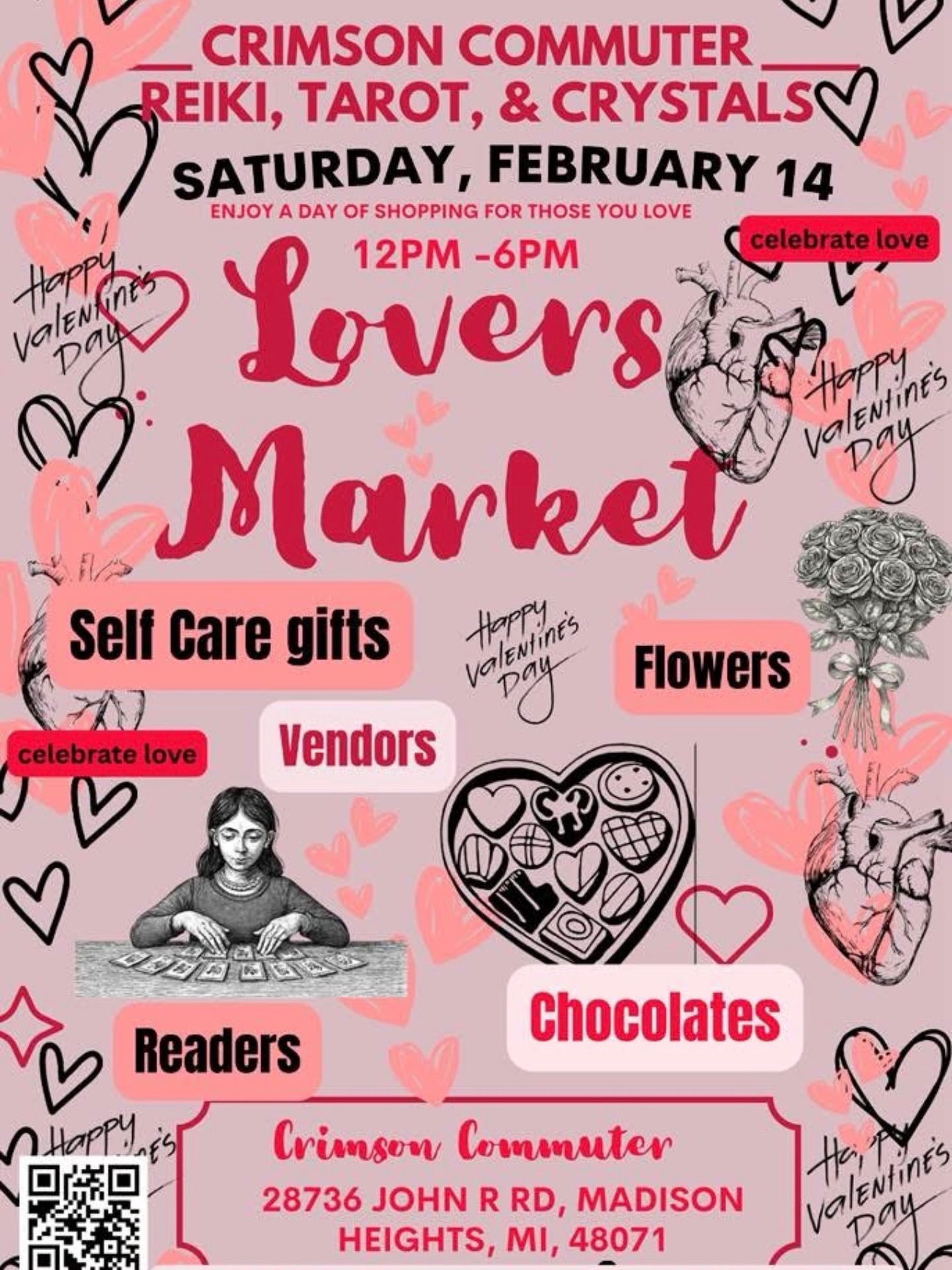 Join us for the sweetest gifts, readings and items at the Crimson Commuter Store! Raffles, crystal mystery box sets only $25 while supplies last, valentine’s day gift sets, mediums, psychics, honey dealer, jewelry, self love kits, clothing , love spell items, & crystals💕💕💕