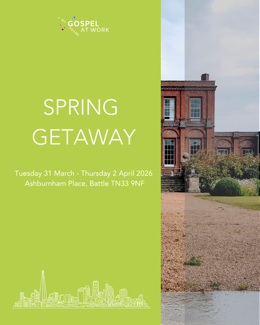 Join us for a country getaway at Ashburnham in East Sussex ā glorious in the Spring ā a winning combination of fresh air, beautiful scenery, great food, Godās word and Godās people.
Chris Fishlock will be speaking on āFuture Certainā from the book of Joel which calls Godās people to wake up and embrace the hope of salvationāmaking the most of each day. Chris runs St Nickās Church, and leads the lunchtime talks there as well as at Fleet Street, London Bridge and Victoria.
Alongside Bible talks from Chris, you can expect to enjoy a seminar and time together in small groups.
There will be a full programme for youth and children with plenty of space for rest and fun.
For more information, including cost, and to sign up please visit: shb.org.uk/getaway
Link in stories and bio
#cityworkers #holiday #christianity