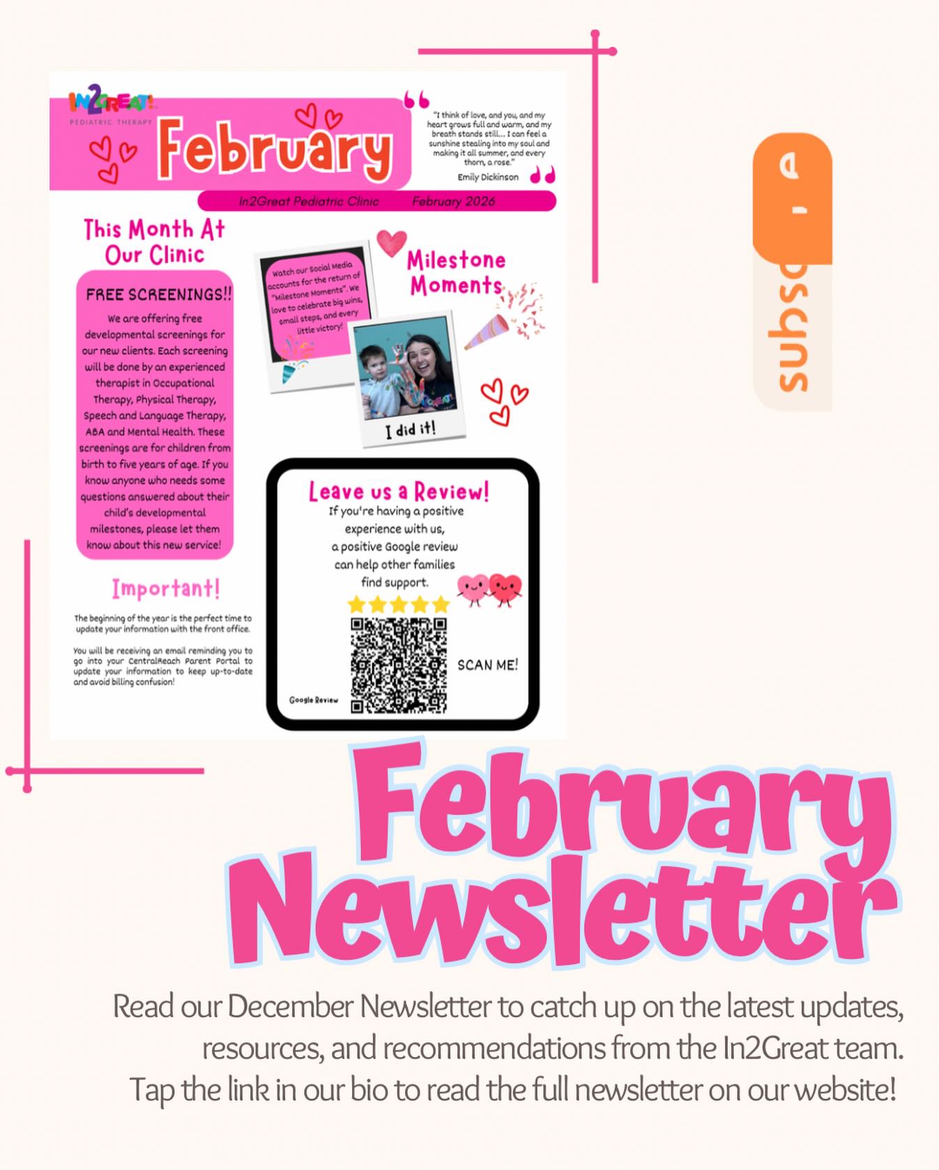 February news is live ✨
New updates, helpful tips, and what’s happening at In2Great this month.
👉🏼 Read the full February newsletter on our website — link in bio!
#in2greatpediatrictherapy #community #pediatrictherapy #pediatricclinic