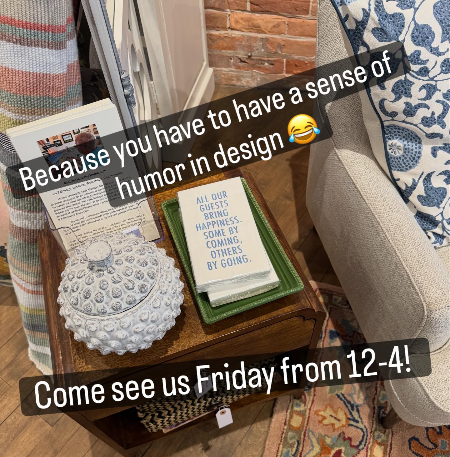 Open Friday 12–4 ✨
Who says everyday essentials have to be boring?
Even a simple hand towel can bring a little personality to your powder room. A wink. A smile. A tiny moment of joy when guests dry their hands.
It’s the little details that make a home feel layered, lived-in, and you.
Stop in Friday from 12–4 and see what’s new — playful pieces, fresh accessories, and those unexpected touches that make a house feel collected.
Because design should never take itself too seriously.
#AbigailHaydenInteriors #MichiganCityIN #FranklinStreet #ShopLocal #PowderRoomStyle