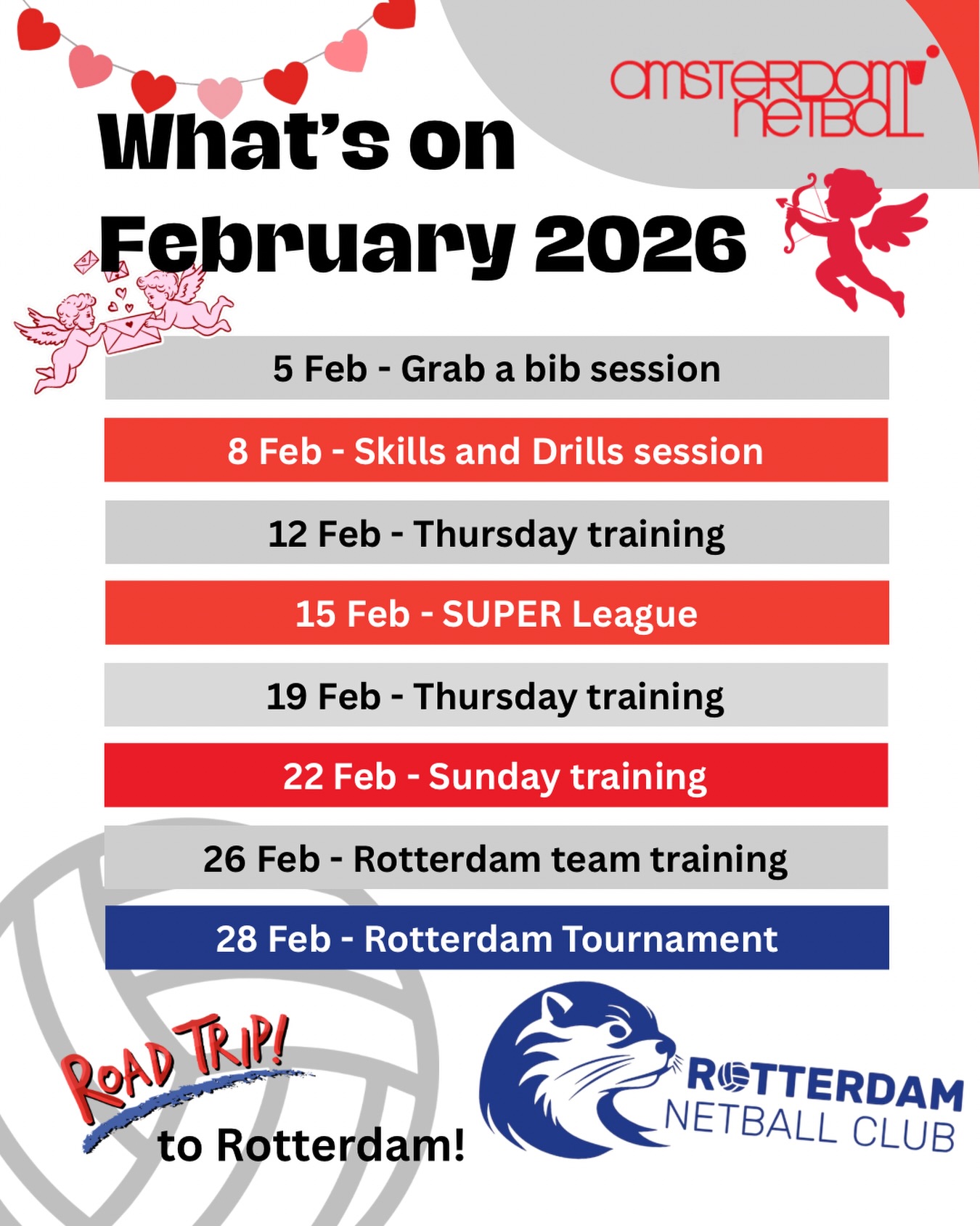 It’s the season of love 💕💕 and we love netball! Here’s what’s on for February 😘😘