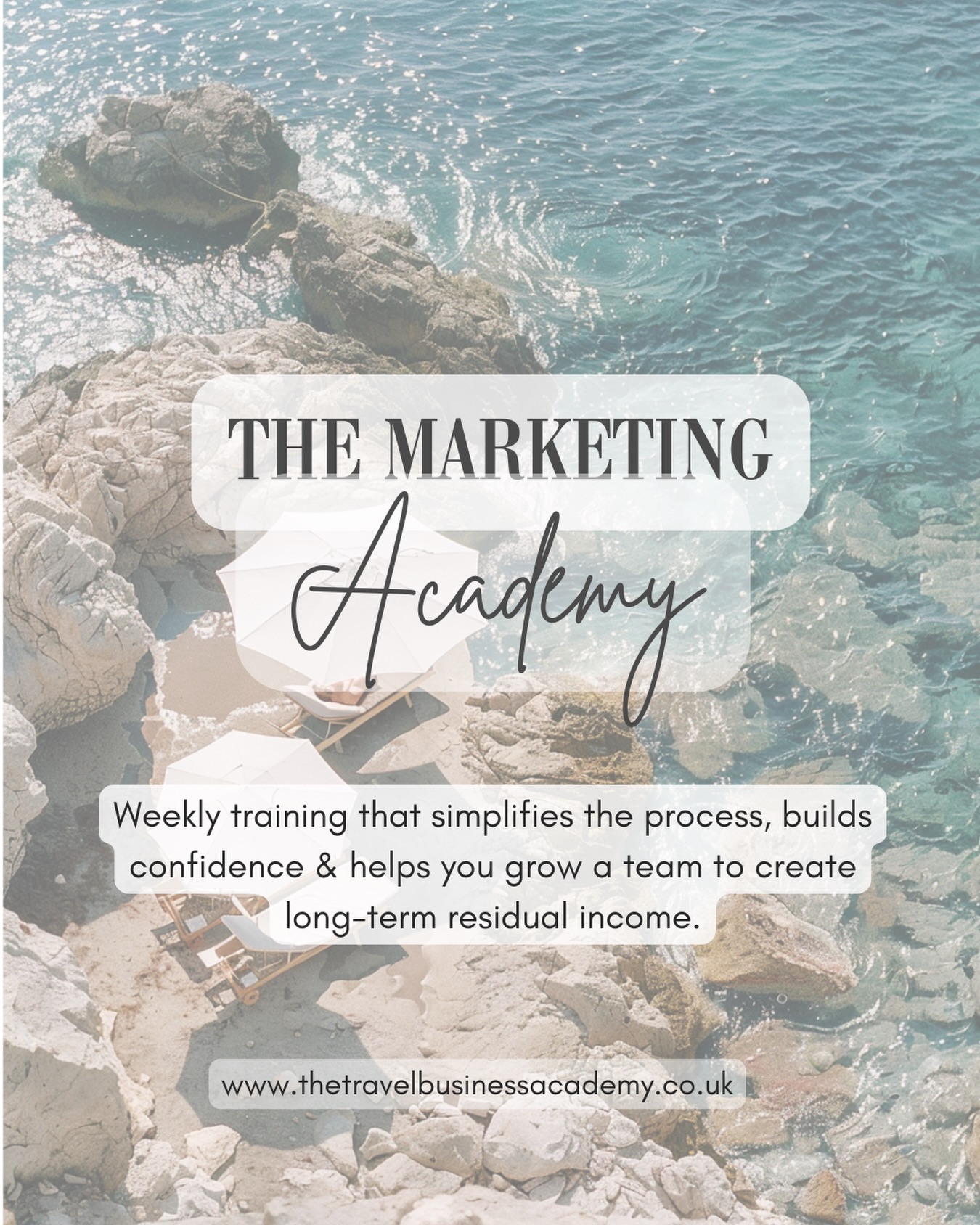 Launching soon… The Marketing Academy 🤍
Behind the bookings, there’s another side to what we do… one that’s about mentoring, supporting others and creating an additional stream of income that isn’t tied to selling holidays.
That’s why we’re launching The Marketing Academy.
This is a simple, step-by-step training space designed to help people to build the affiliate/mentoring side of a travel business… with clarity, confidence and proper support.
If you love the idea of coaching, guiding, training or mentoring people, this could be a great fit. Our community is full of people from supportive, people-focused backgrounds, who enjoy helping others grow while building something of their own.
For some, this becomes a flexible extra income.
For others, it’s helped create more time freedom, work-from-home options and bigger financial and long-term goals.
We start from the foundations, so it’s perfect whether you’re brand new, curious, or someone who wants to understand how this side really works.
If you’d like more information about the Marketing Academy or the marketing side of the travel business, send us a message with the word ACADEMY and we’ll talk you through it 🤍