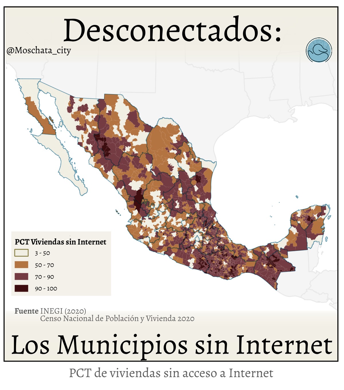Vivimos en una economía digital. Trabajamos, estudiamos, compramos y nos informamos en línea. Sin embargo, esta realidad no es homogénea en México.
A nivel nacional, solo alrededor del 60% de las viviendas cuentan con internet y computadora. Mientras en municipios como #benitojuarez en #cdmx apenas 6% de las viviendas no tienen acceso, o en #sanpedrogarza en #monterrey la cifra ronda el 8%, en otros territorios la desconexión es la norma. El caso más extremo es #lamagdalenatlaltelulco en #tlaxcala, donde apenas 3.1% de las viviendas carecen de internet, lo que la coloca entre las mejores cifras del país.
En las grandes zonas metropolitanas como cdmx, monterrey, #guadalajara y #queretaro, los porcentajes de viviendas sin internet suelen estar en un solo dígito. En estos contextos, la desconexión muchas veces se asocia más a población adulta mayor que decide no contratar el servicio, no necesariamente a marginación estructural.
En contraste, en municipios del sur, especialmente en #chiapas, #oaxaca y #veracruz, encontramos territorios donde más del 70%, 80% e incluso 90% de las viviendas no tienen acceso. Aquí no se trata de preferencia, sino de exclusión.
En países desarrollados, la penetración de internet en hogares supera con frecuencia el 90% y en muchos casos se acerca a la universalidad. Bajo ese estándar, buena parte del territorio mexicano no solo está rezagado, está estructuralmente desconectado.
El internet dejó de ser un lujo. Es infraestructura básica para integrarse a la economía, acceder a servicios y participar en la cultura contemporánea. La brecha digital en México no es solo tecnológica, es territorial. 📡