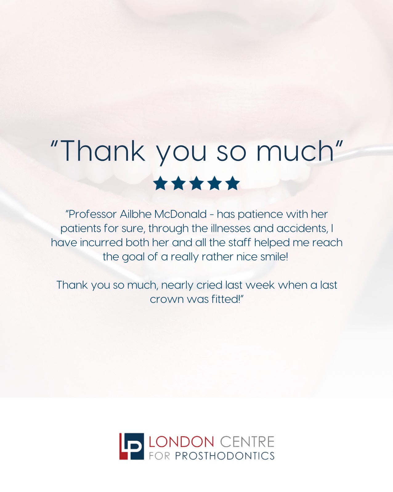 Lovely words from our wonderful patient 🙏
Have you visited recently? We’d love to hear about your experience! Share your feedback with us on our website or on Google - The London Centre for Prosthodontics ✨
Get in touch with our team to book your appointment - we look forward to seeing you soon!
The London Centre For Prosthodontics
29 Weymouth Street
London, W1G 7DB
020 7637 4518
info@londonprosthodontics.com
Monday - Friday: 7:30am - 4:30pm
#SmileMakeover #EmergencyDentistLondon #LondonDentalClinic #SmileTransformation #CosmeticDentistLondon