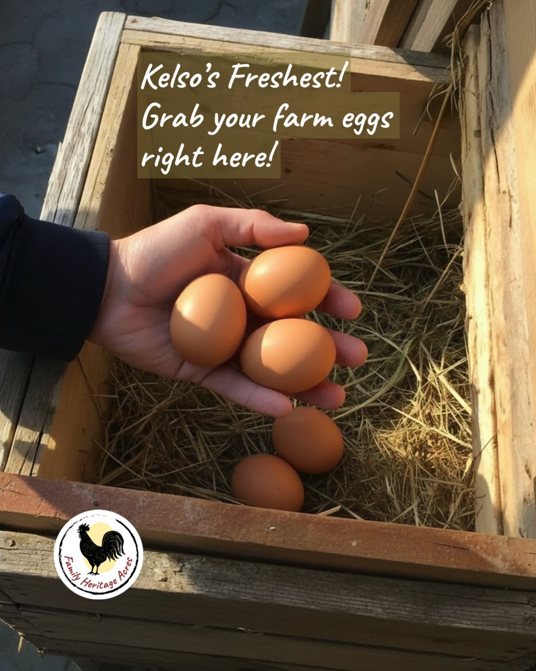 Grab your fresh eggs daily at the Chick Shack in Kelso!
We are open from 10AM–7PM. Every dozen is a beautiful mix of colors from our Heritage breeds that are renowned for their high-quality eggs.
Pickup at the Chick Shack. Need directions?
Email - Chicks@FamilyHeritageAcres.com for the location.
If you are looking for chicks for spring....day-old chick preorders are open in the Shop on our website. Next delivery date is right around the corner on March 7 and again in April. Reserve your chicks today.
www.FamilyHeritageAcres.com
#LocalFarm #EatLocal #BuyLocal #HeritageChickens #FarmFreshEggs #HappyHens #farmfresheggs #PorcelainBrahma #AyamCemani #ZombieChickens