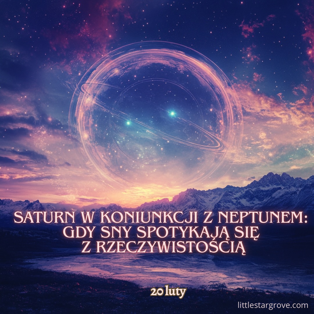 Saturn w koniunkcji z Neptunem: gdy sny spotykają się z rzeczywistością ✨
Jeśli interesujesz się astrologią, z pewnością słyszałaś/eś o koniunkcji Saturna z Neptunem. To jeden z najczęściej omawianych tranzytów tej dekady i nie bez powodu. 20 lutego 2026 roku Saturn i Neptun spotykają się na 0°45’ Barana, czyli na samym pierwszym stopniu zodiaku. Już samo to czyni ten moment wyjątkowym. A gdy dodamy do tego symbolikę tych dwóch planet oraz zerowy stopień, otrzymujemy coś znacznie więcej niż „kolejny tranzyt”. Zobaczmy więc, o co w tym wszystkim chodzi.
Jeśli znasz swój horoskop urodzeniowy, sprawdź również, który dom masz w Baranie i czy masz planety w pobliżu 0° Barana.
