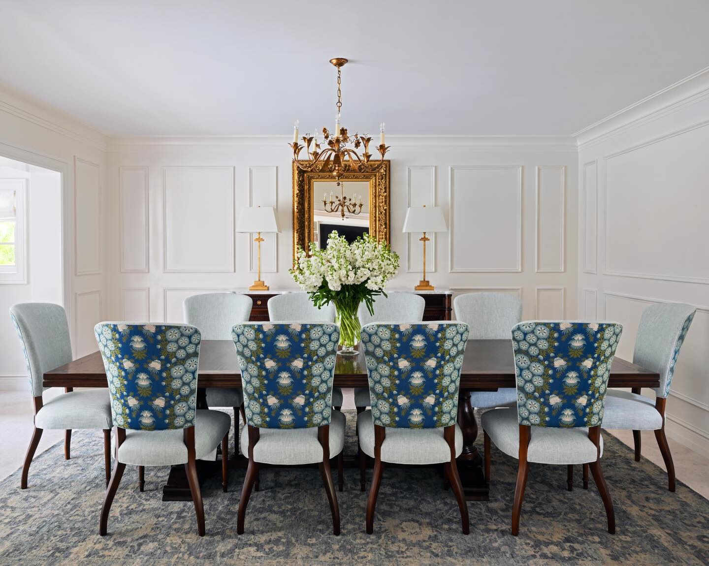 A dream project renovating a seasonal residential rental for a private club. The @lamaisonpierrefrey fabric on the back of these chairs set the tone for everything we did in the house 🍃