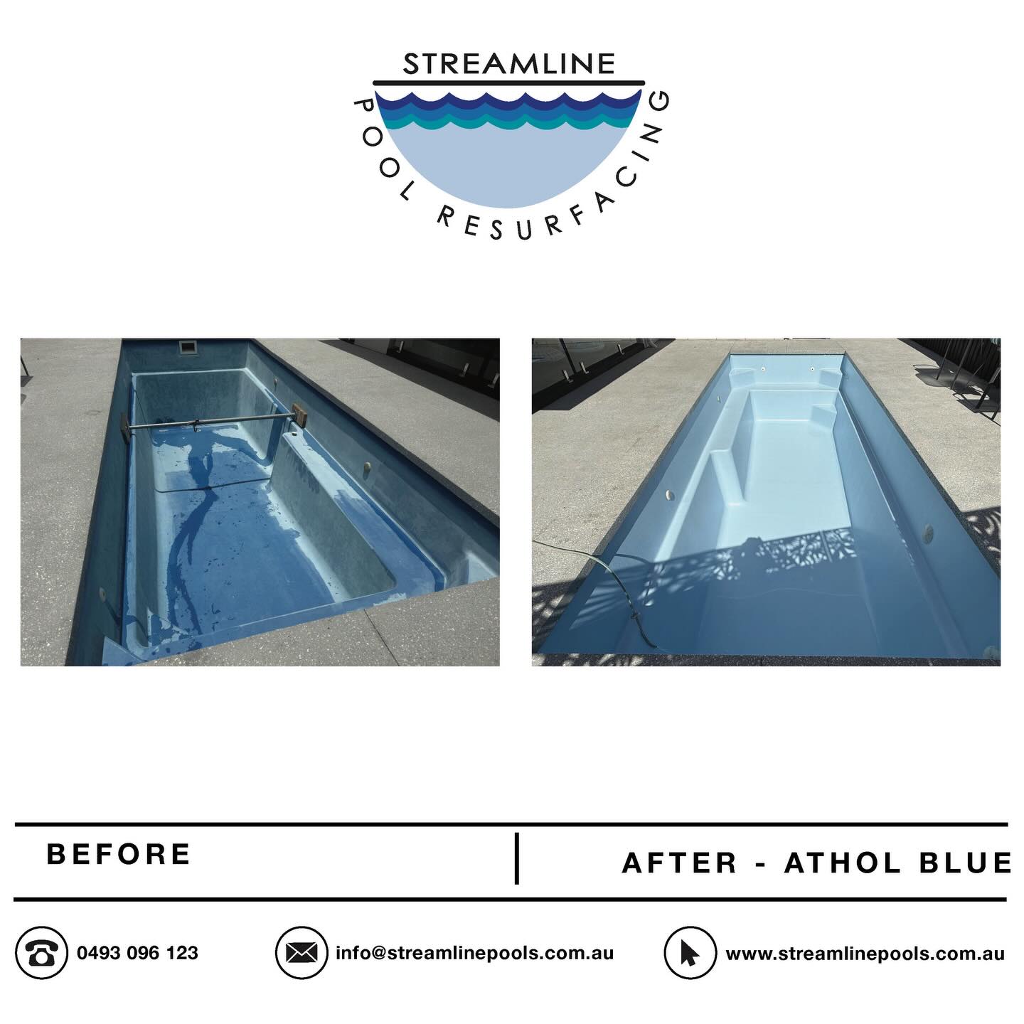 Before and after comparison of a fiberglass resurfacing in Baringa, Sunshine Coast.
Completed in Athol Blue
.
.
.
#streamlinepoolresurfacing #fiberglass #swimmingpool #resurface #aussiebackyards