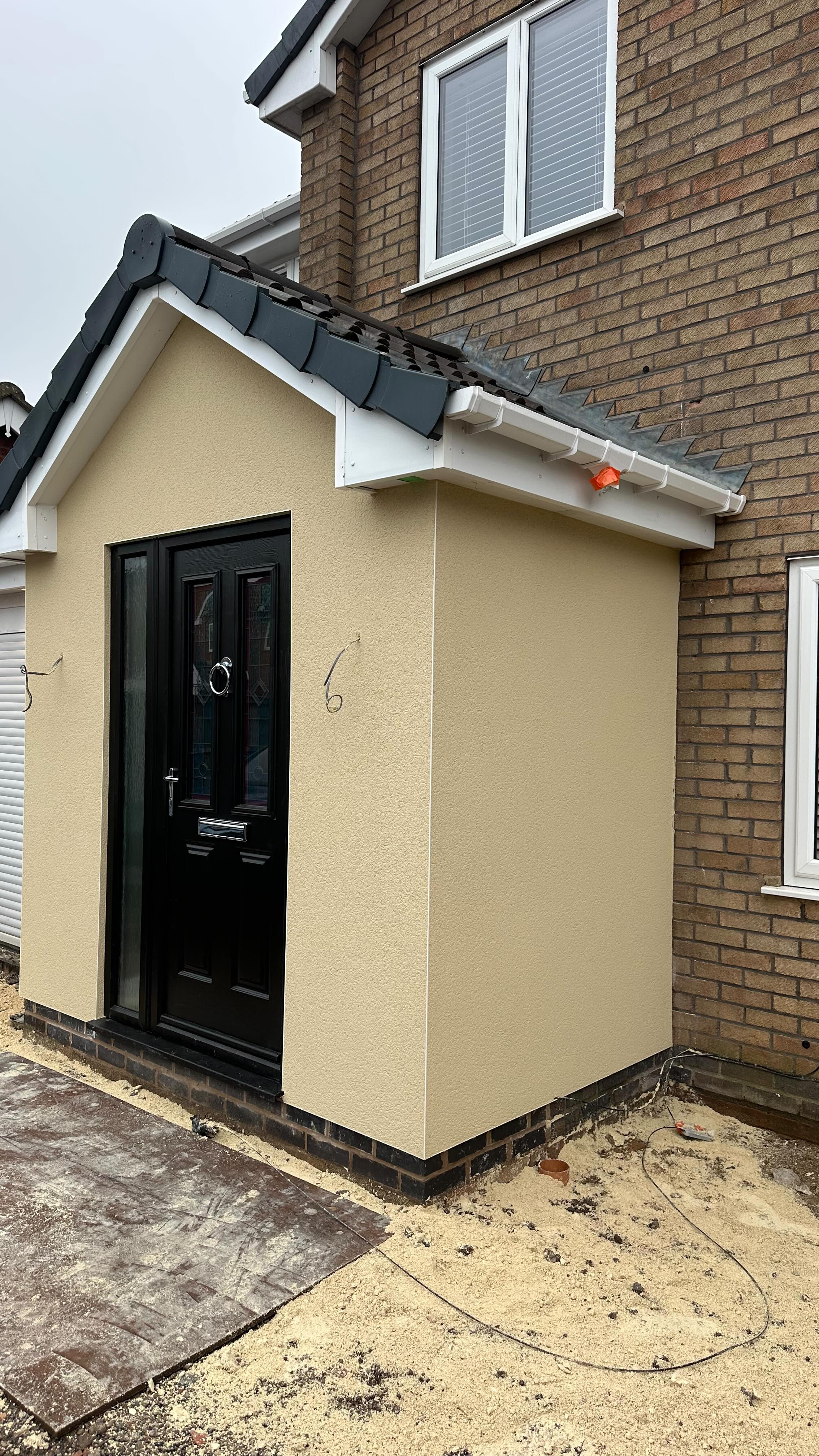 Another project wrapped up for Abbey Builders & Son.
Monocouche render bringing the new porch to life. Finished flat and sharp in Ecorend – African Ivory.
A great colour choice!
@abbeybuildersandson
@ecorendofficial
#monocoucherender #colouredrender #siliconerender #nottingham