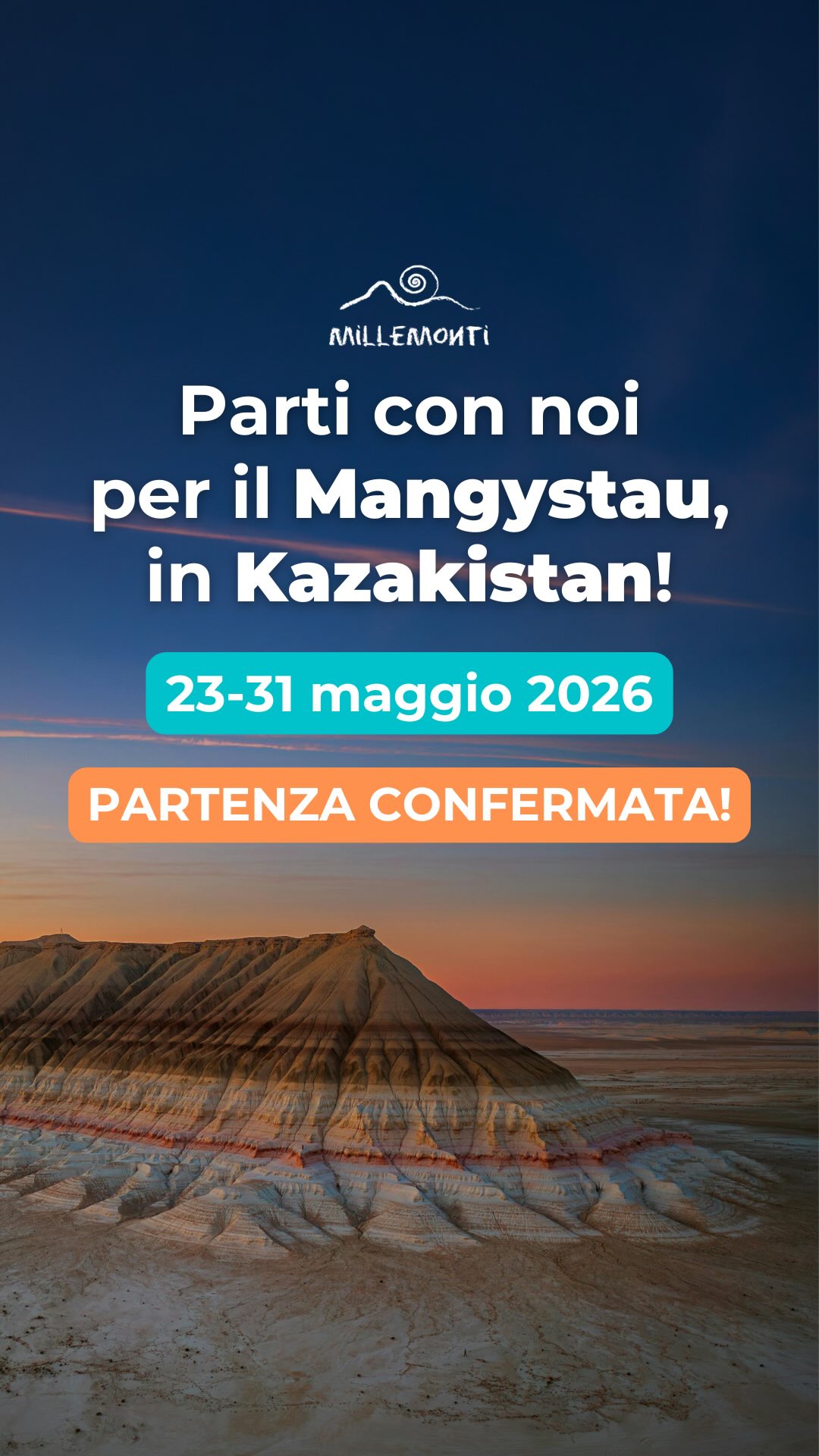 Benvenuto nel #MANGYSTAU, la parte più selvaggia e sorprendente del #KAZAKISTAN 🇰🇿
Ti aspetta un’avventura straordinaria:
🏜️ Dormiremo in tenda nel deserto
🌌 Ci addormenteremo sotto la Via Lattea, lontani da ogni luce artificiale
🚙 Viaggeremo in libertà, con mezzi privati sempre a disposizione
🔥 Sarà un’esperienza autentica, TUTTO COMPRESO!
✅ Con una Guida professionista che parte dall’Italia con te!
Se cerchi un #viaggio diverso da tutti gli altri…
L’hai appena trovato.
👉 Programma completo su www.millemonti.it
#millemonti #outdoors viaggiodigruppo trekking
@sportlandweb_ @kayland_official @rockexperienceofficial @guidealpinelombardia @guidealpine_italiane