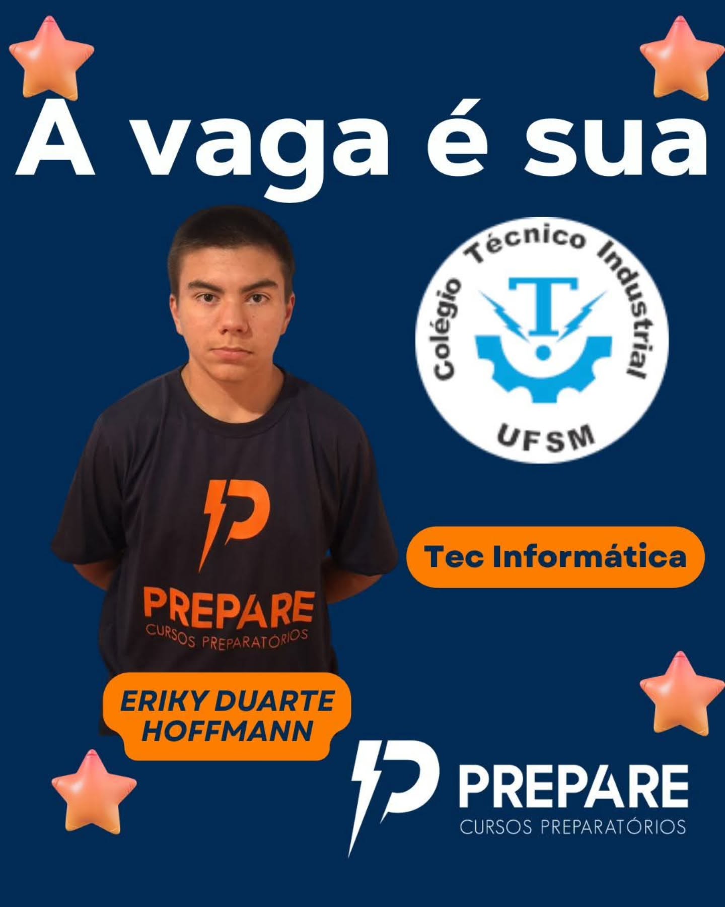 É HORA DE COMEMORAR! 🚀
Com muito orgulho, celebramos a classificação do nosso aluno do Pré-Médio, ERIKY DUARTE HOFFMANN, chamado para o curso de Técnico em Informática para Internet do CTISM/UFSM!.
Essa conquista é fruto de muita dedicação, foco e do esforço conjunto entre o aluno e a equipe do Curso Prepare. Ver nossos alunos garantindo seu lugar em uma instituição de excelência como a UFSM é o que nos move!.
Eriky, desejamos muito sucesso nessa nova jornada acadêmica que começa em 2026. Você provou que, com o preparo certo, o sonho da escola técnica é possível! 🎓✨
Vem ser Prepare você também!
#CursoPrepare #SantaMariaRS #CTISM #UFSM #Aprovação EnsinoMédioTecnico