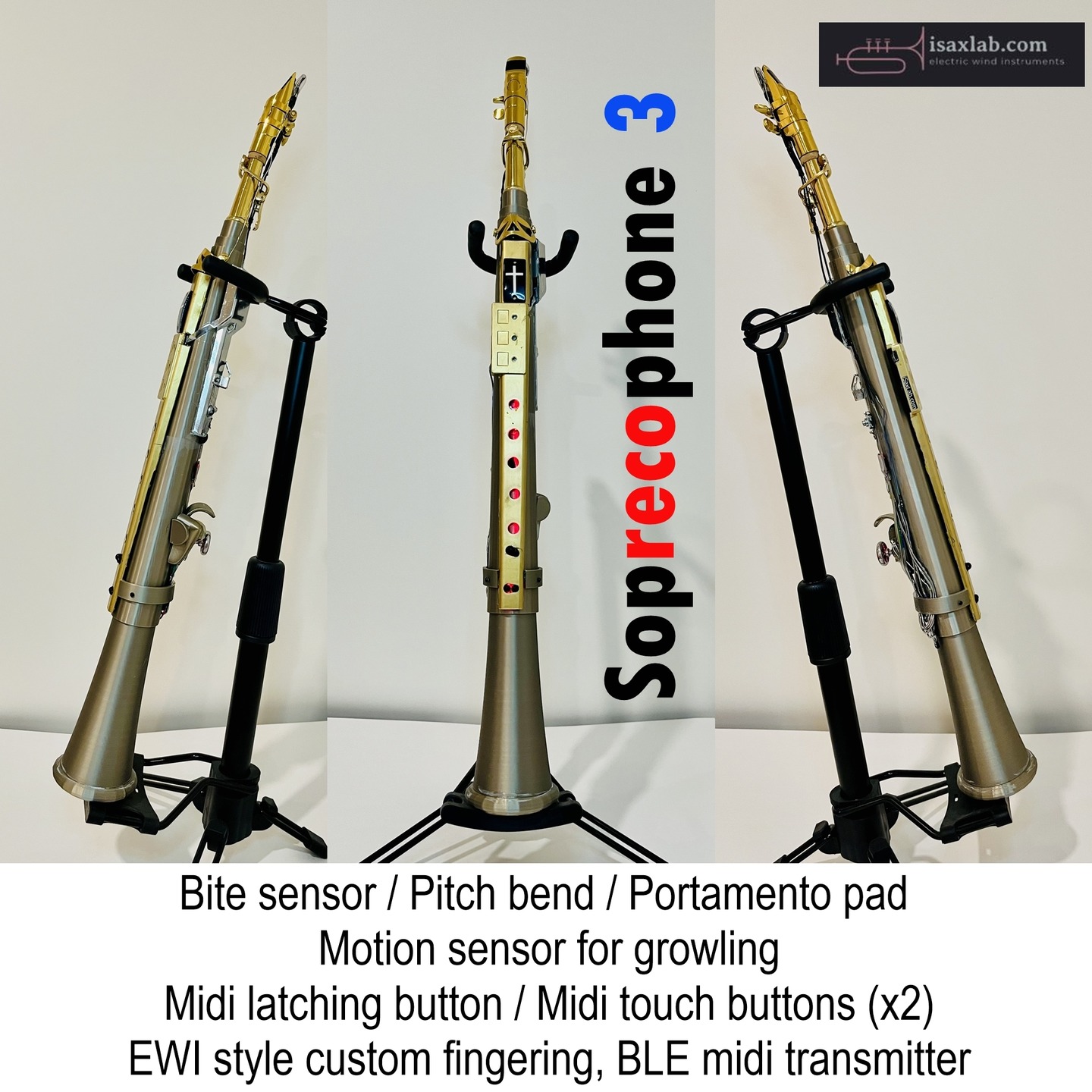 This is my final version of Soprecophone. The Sop-Reco-Phone is a fully modified re.corder(from Artinoise) transformed into a complete digital soprano saxophone. This instrument combines custom engineering, advanced MIDI functionality, and expressive wind control performance in a compact and lightweight design.
Core Design
- Built upon the Artinoise re.corder platform
- Custom EWI-style fingering system
- Fully redesigned and 3D-printed body for improved ergonomics and structural integration
- Extremely lightweight, portable, and performance-ready
The Soprecophone includes a proprietary augmentation system that expands expressive and MIDI capabilities:
Bite sensor, pitch bend, Portamento pad, MIDI latching button, MIDI touch buttons for additional assignable functions, Integrated CME WIDI Host for Bluetooth BLE MIDI transmission,
Powered by rechargeable Li-Po lithium battery.
The Soprecophone delivers the great playability as a professional wind controller. It is expressive, versatile, and enjoyable to play in studio, live performance.
https://www.isaxlab.com/post/augmented-re-corder-soprecophone
#ewi #windcontroller #ewi4christ #isaxlab