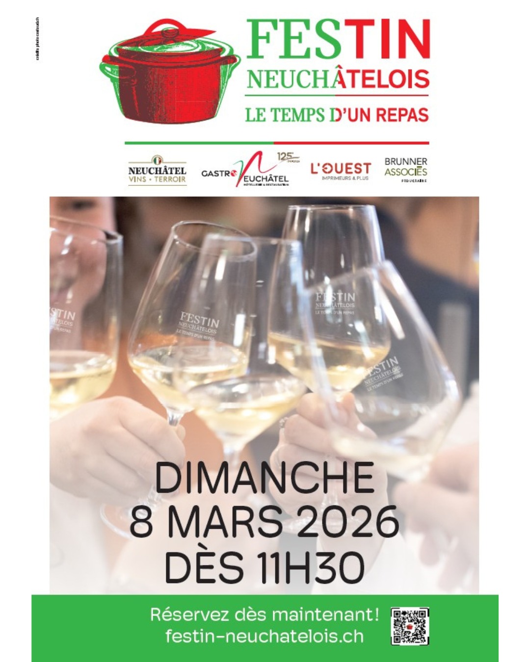 🍽️ 16ᵉ édition du Festin neuchâtelois
Envie de partager un moment gourmand entre amis ou en famille ?
Participez à cet événement unique et découvrez le véritable esprit du terroir neuchâtelois 🧀🍷
📅 7 mars 2026 – 1 balade gourmande
📅 8 mars 2026 – Découvrez les 14 restaurants partenaires
⏳N’attendez plus pour réserver votre place !
🔗 Tous les restaurants partenaires sont sur le site du Festin neuchâtelois
Lien en bio
#FestinNeuchâtelois #TerroirNeuchâtelois #GastronomieLocale #Neuchâtel