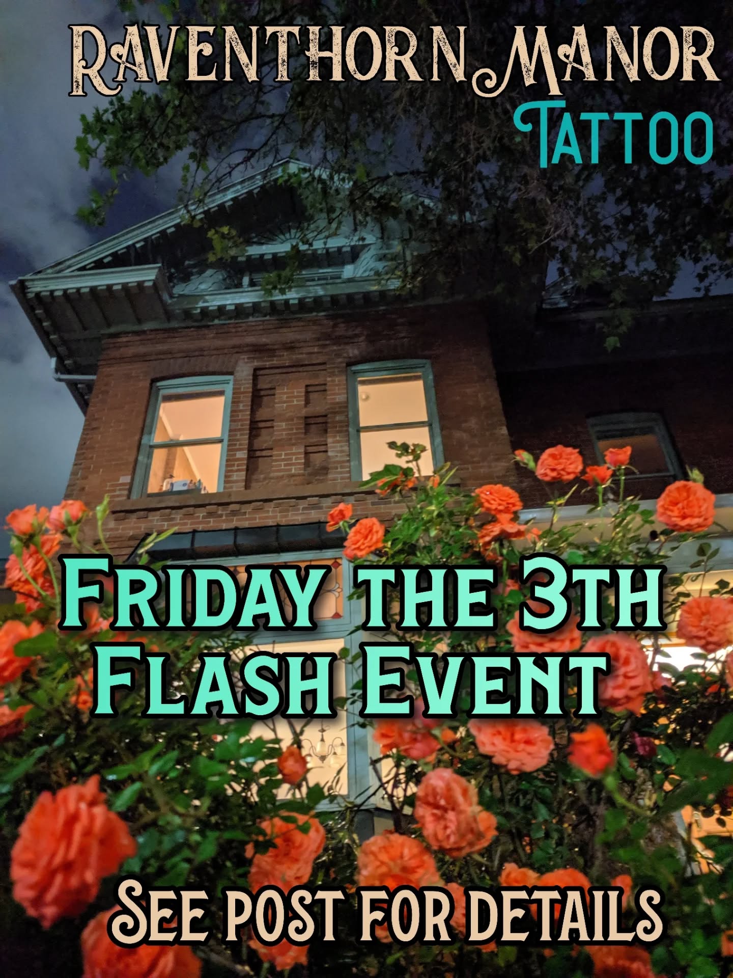 Join us @raventhorn.manor.tattoo
This Friday the 13th!
Starting at 10am.
๐Raventhorn Manor Tattoo
145 S 400 E
Salt Lake City, Utah 84111
Several of our artists will be doing specials on tattoos, flash designs, merch, etc.
For more information please make sure to follow our artists for updates:
@caxatattoo
@luzfloralart
@iamrafaelart
@scarygilvarrytattoo
@subjectedtoart
@hansserpatattoo
@callie_day_tattoos
@tattoosbyjakeinsaltlake