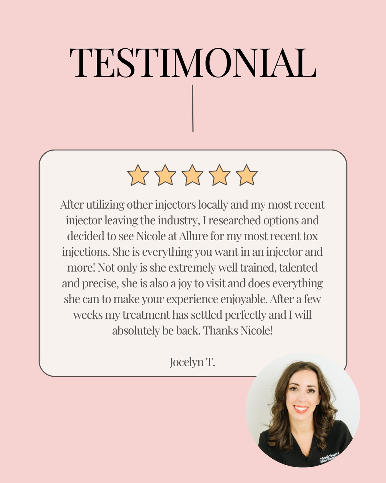 Rich in life because I have the best patients. ā¤ļø
.
THANK YOU for the great review!
.
āļøBOOK WITH ME āļø
š»www.allureaw.com
š 563-258-4698
.
āļø FOLLOW ME āļø
Nicole Powers, ARNP, AGNP-BC
@nicolepowers_np
Allure Aesthetics + Wellness
@allure_iowa
#nurseinjector #medspa #nursepractitioner