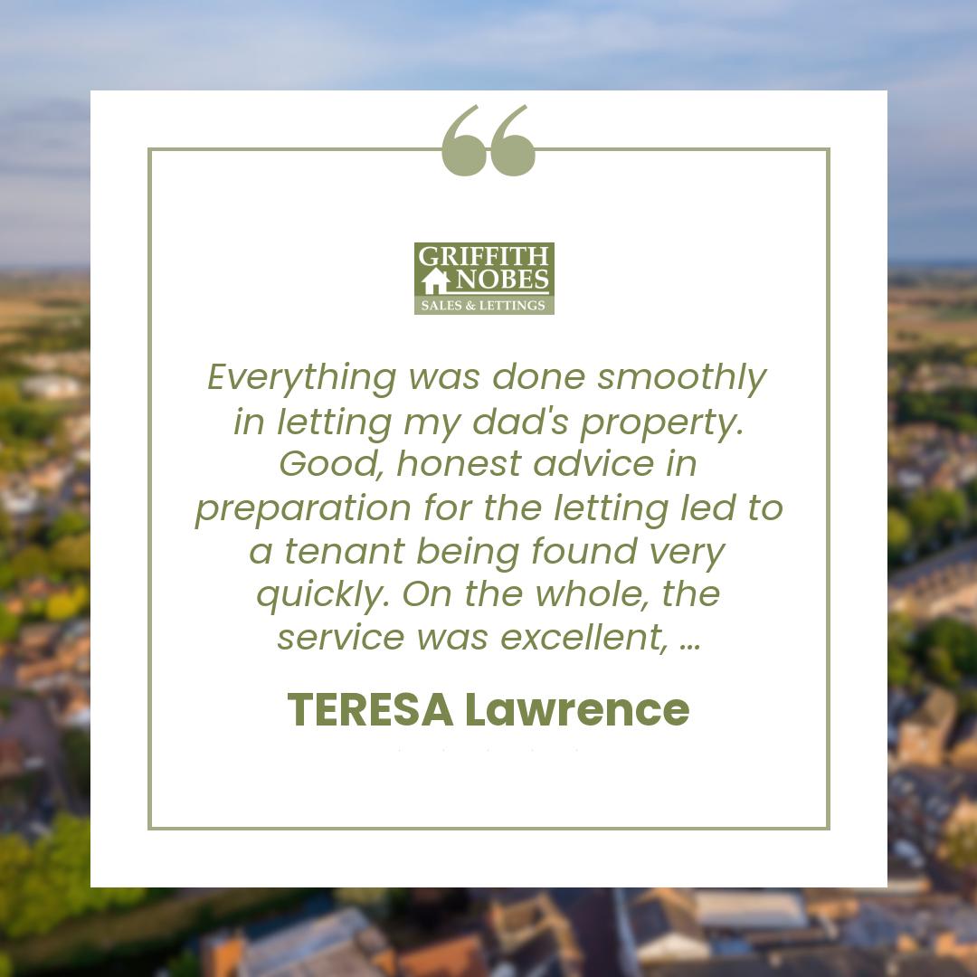⭐️⭐️⭐️⭐️⭐️ We’re so pleased to read your kind words. Thank you for supporting us!
"Everything was done smoothly in letting my dad's property. Good, honest advice in preparation for the letting led to a tenant being found very quickly. On the whole, the service was excellent, and Carolina and Steve were very helpful and amazing in replying to my emails so promptly. I would highly recommend."
If you are looking to sell or let your property, and are looking for a 5 Star, local, friendly estate agent, get in touch with us today on 01453 799938 (Call or WhatsApp Message) or drop us an e-mail at hello@griffithnobes.co.uk - we're here to support you every step of the way!
🏡 #ReviewHighlight #CustomerAppreciation #QualityService