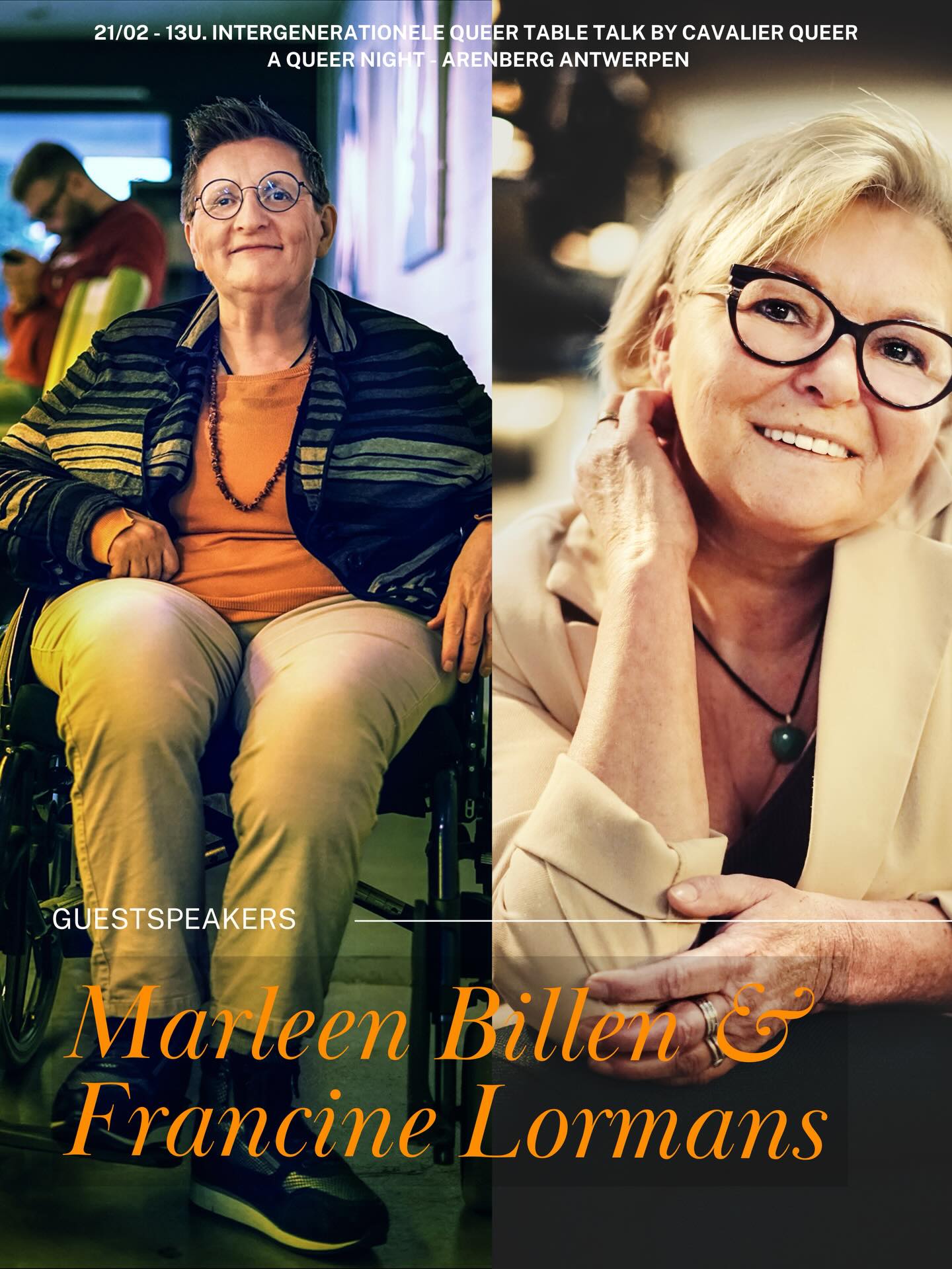 @billenmarleen en @lormans.francine van @derozebink zijn gastsprekers in onze intergenerationele queer table talk over ‘Intersectionaliteit’ om 13u in @arenberg_antwerpen voor A Queer Night. Gratis, maar wel even inschrijven via de link in onze bio. Andere gastsprekers zijn @rachida_nzhsv en @annapaeshuyse . Moderatoren zijn @josefien_ en @marijn8en. Intro by @biemdhondt
Kom af!!
Zij brengen hun ervaring vanuit De Roze Bink, de Limburgse vereniging voor LGBTQIA+ personen met een beperking. Ze werken rond queer toegankelijkheid, zorg en gemeenschapsvorming, waar ondersteuning vaak informeel, relationeel en kwetsbaar georganiseerd wordt, buiten of naast formele structuren. Ze creëren ruimtes waar mensen zich niet moeten aanpassen aan bestaande normen, maar waar hun noden het vertrekpunt zijn. Dat ze samen op het podium staan, is een praktijk waarin afhankelijkheid, zorg en kennis niet gescheiden worden, maar elkaar mogelijk maken.
De IQTT’s worden gefilmd en gefotografeerd. Met steun van verschillende culturele en erfgoed instellingen en de Vlaamse Overheid.
Pics by @marijn8en
#tabletalk #aqueernight #intersectionaliteit #pride