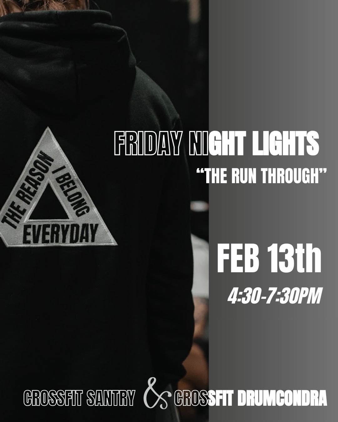 FRIDAY NIGHT LIGHTS – THE RUN THROUGH 🔥
The CrossFit Open is almost here…
and we’re kicking things off Tribe-style.
Before the real madness begins, we’re hosting a full Friday Night Lights run through so you can:
✔ get a feel for the Open atmosphere
✔ practise how heats will run
✔ learn judging standards
✔ test your nerves (and your fitness 😅)
✔ most importantly – have a great night with your gym crew
Whether you’re signed up for the Open or not – this event is for YOU.
It’s not about being the fittest in the room.
It’s about being part of the best community in the room.
Expect music, cheering, sweat, high fives, and all the Friday Night Lights vibes 🙌
THEN…
Once the work is done, we’re heading straight to Sauna Village in Swords Pavilions at 8pm for a well-earned recovery session.
Hot saunas, cold plunges, and a bit of post-WOD unwinding together – the perfect way to finish the night.
🗓 Friday Feb 13th
⏰ 4:30 – 7:30pm
📍 CrossFit Santry
➡ Followed by Sauna Village @ 8pm
Book your time slot from Wednesday, bring the good energy, and let’s kick off Open season properly.
This is what being part of the Tribe is all about 💪🫡🤩
#FridayNightLights #CrossFitOpen #TheTribe