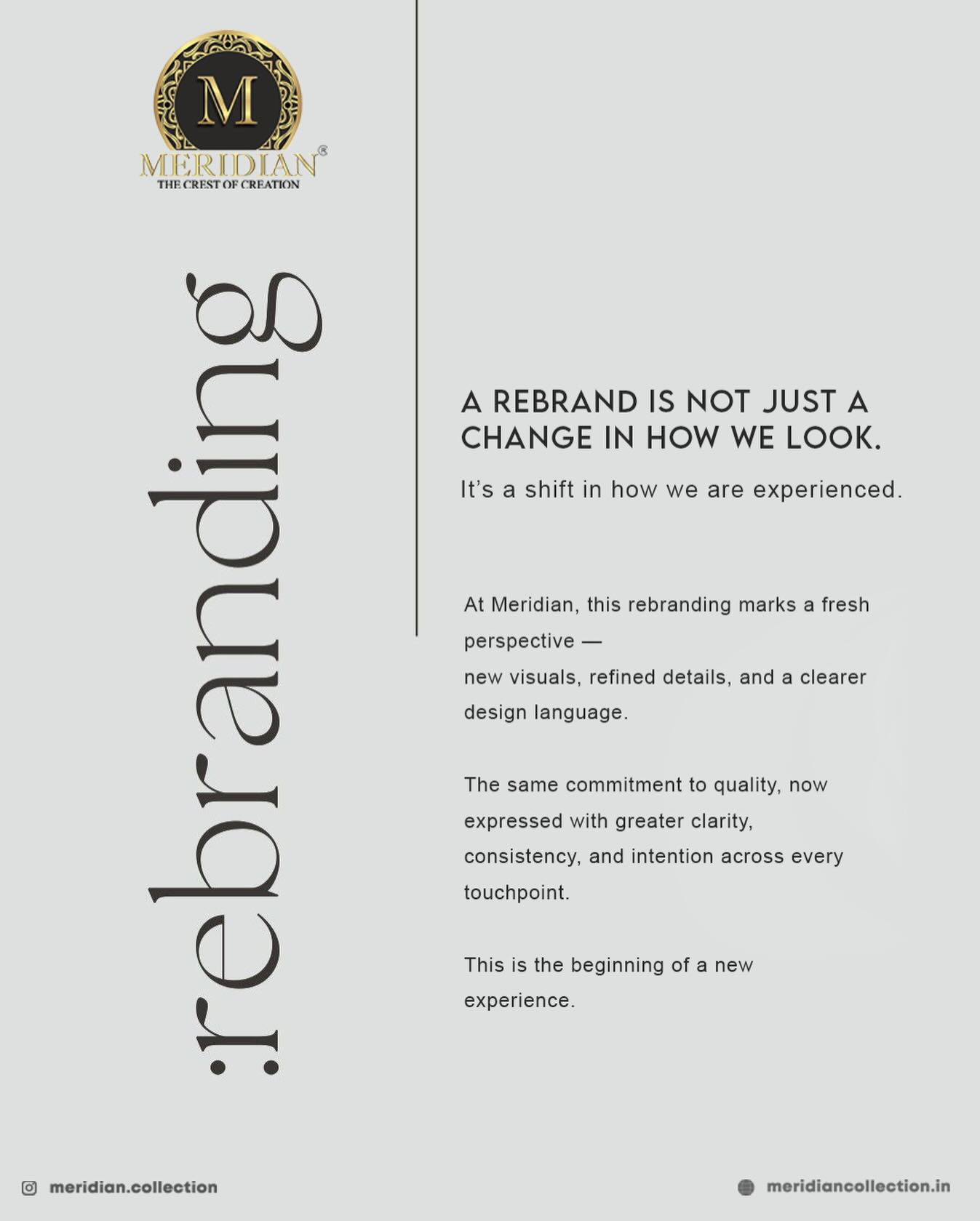 The shift begins.
Meridian is entering a NEW ERA ✨
A refined identity.
A stronger presence.
A future-forward vision.
This is more than change — this is evolution.
🗓️ Revealing on 14th February.
Stay ready.
#MeridianCollection #NewEra #BrandEvolution #Rebranding #InteriorDesign PremiumInteriors