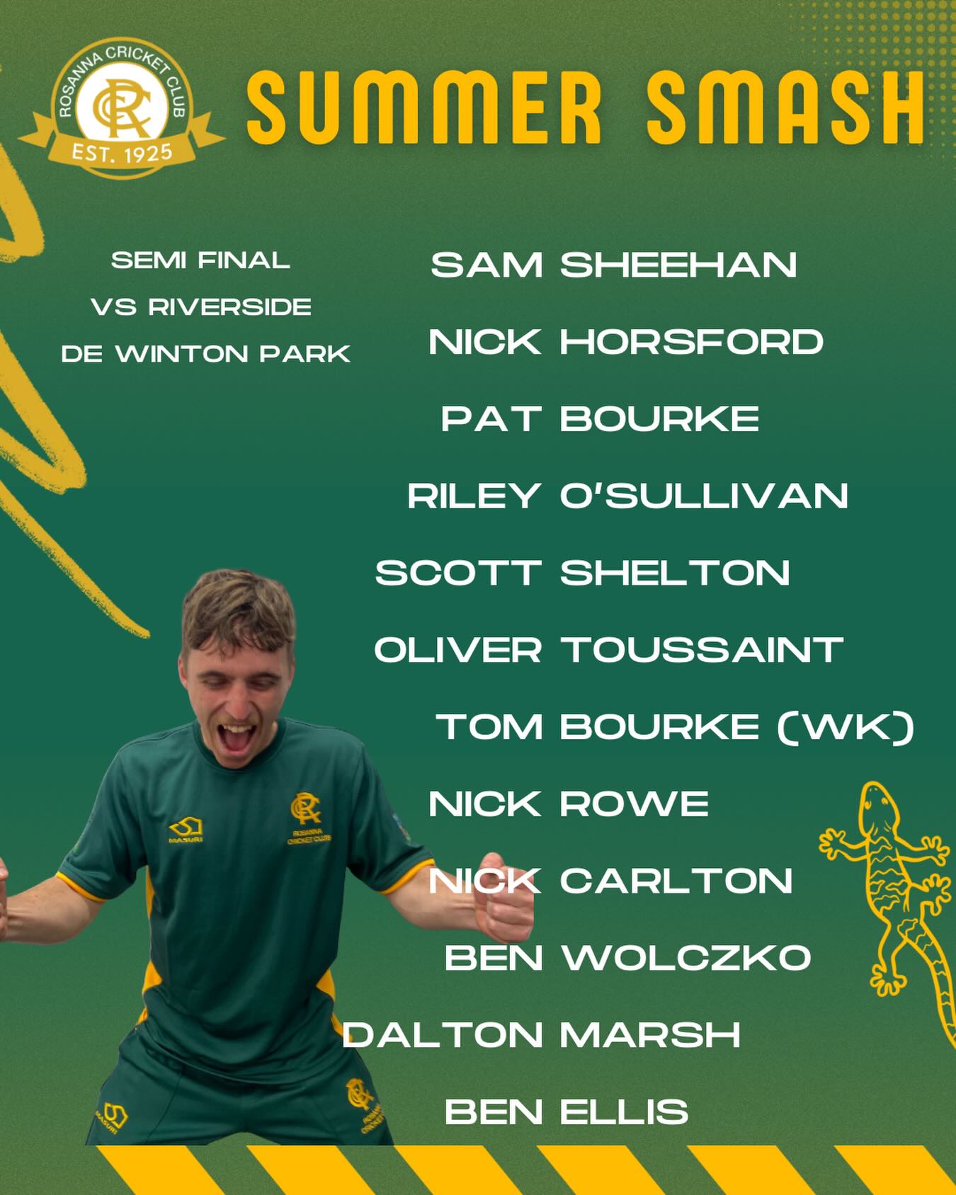 🚨 SEMI-FINAL TEAM 🚨
Come down to De Winton tonight to support the boys in the Summer Smash semi final 🕺
Sausages & burgers available at the canteen 👀