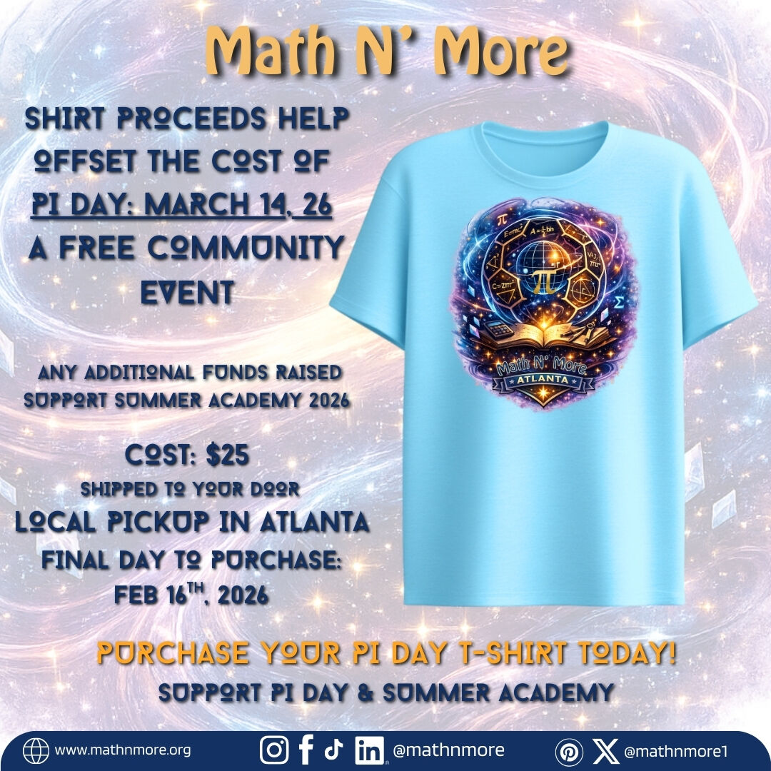 Your Pi Day shirt = real impact.
Each one helps us create joyful, community-centered math experiences for our scholars.
⏳ Deadline: Feb 16
🛒 Grab yours today. Link in bio.
#MathNMore #PiDay #MathIsLife #GiveBack #STEM #MathLove