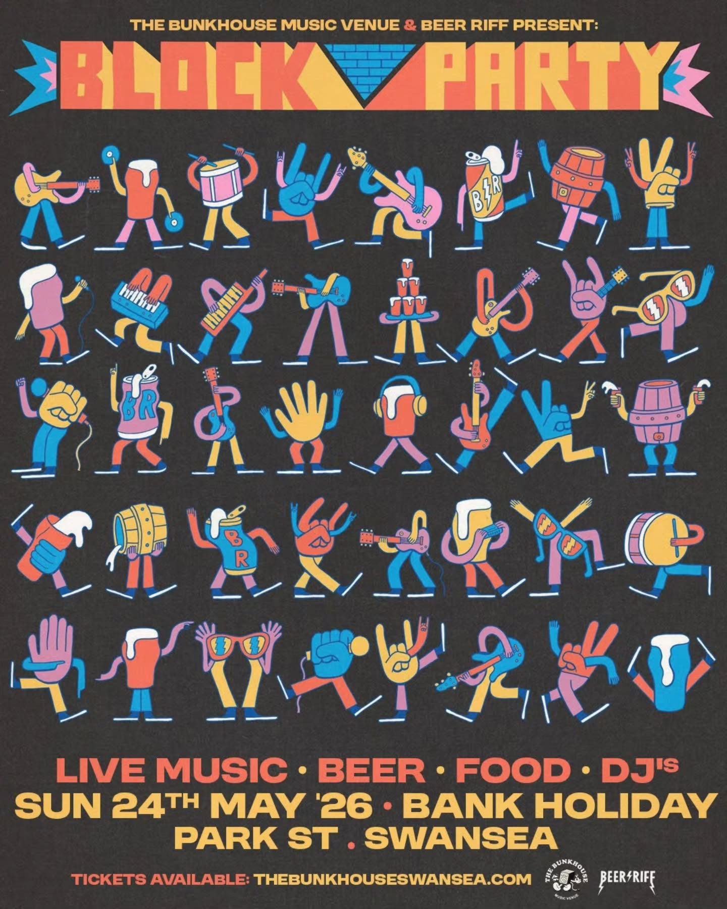 The news you’ve finally been waiting for... The Block Party is here! 👇
Bunkhouse and Beer Riff have brewed up something special... this May Bank Holiday, we’re shutting down Park Street for an all-day outdoor takeover.
Live music powered by Bunk. Pints from the best brewers in the game brought to you by Beer Riff.
Plus street food. DJs. Good people. Loud tunes.
It’s a celebration of Swansea’s independent scene, right in the middle of the city.
Sunday 24th May 2026.
Artists and vendors announcements coming soon!
Early Bird tickets available now at www.thebunkhouseswansea.com
Capacity’s tight. You know what to do.